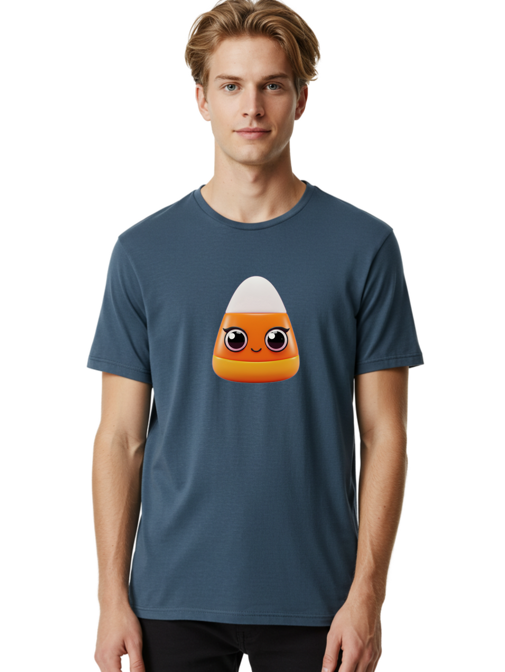 Candy-Corn Men'S Graphic Tee, 100% Cotton, Comfortable Casual Summer Wear, Machine Washable, Emotive Candy Corn, Cartoon Character, Halloween Treats, Sweet Treats, Festive Sweets, Candy Illustration, Adorable Graphics Bac779