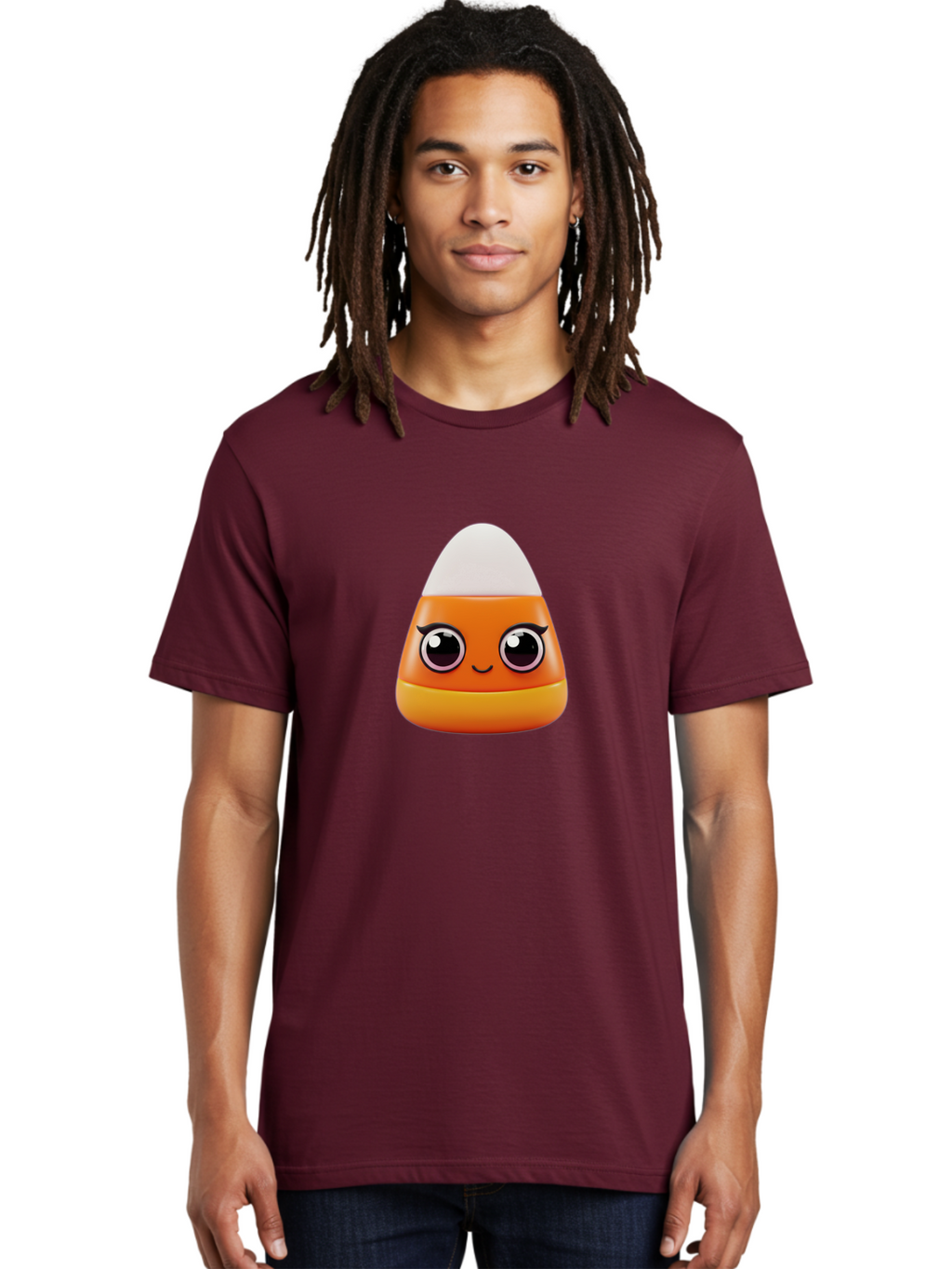 Candy-Corn Men'S Graphic Tee, 100% Cotton, Comfortable Casual Summer Wear, Machine Washable, Emotive Candy Corn, Cartoon Character, Halloween Treats, Sweet Treats, Festive Sweets, Candy Illustration, Adorable Graphics Bac779