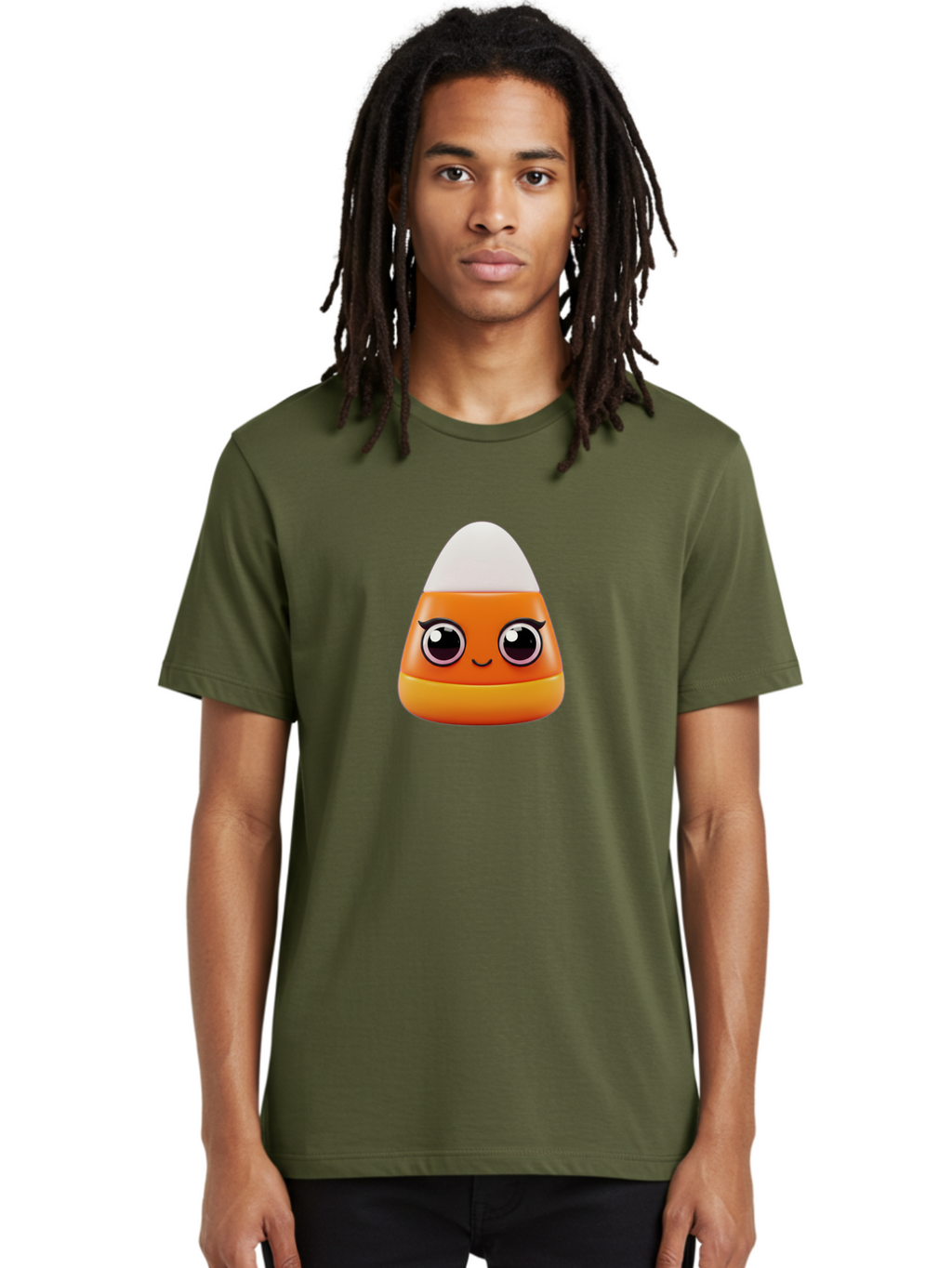 Candy-Corn Men'S Graphic Tee, 100% Cotton, Comfortable Casual Summer Wear, Machine Washable, Emotive Candy Corn, Cartoon Character, Halloween Treats, Sweet Treats, Festive Sweets, Candy Illustration, Adorable Graphics Bac779