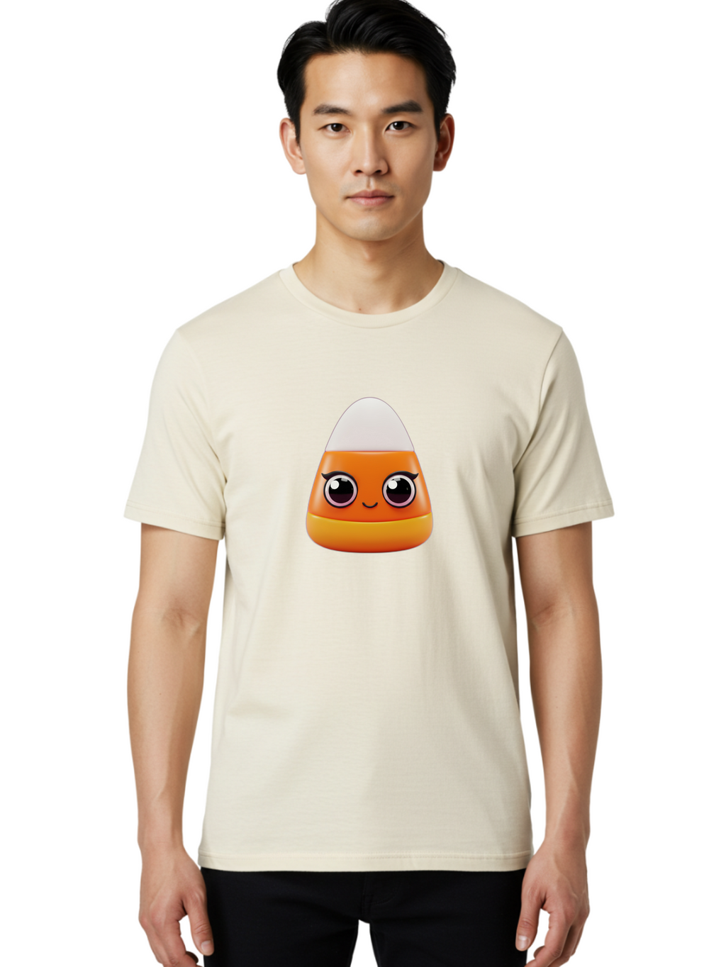 Candy-Corn Men'S Graphic Tee, 100% Cotton, Comfortable Casual Summer Wear, Machine Washable, Emotive Candy Corn, Cartoon Character, Halloween Treats, Sweet Treats, Festive Sweets, Candy Illustration, Adorable Graphics Bac779