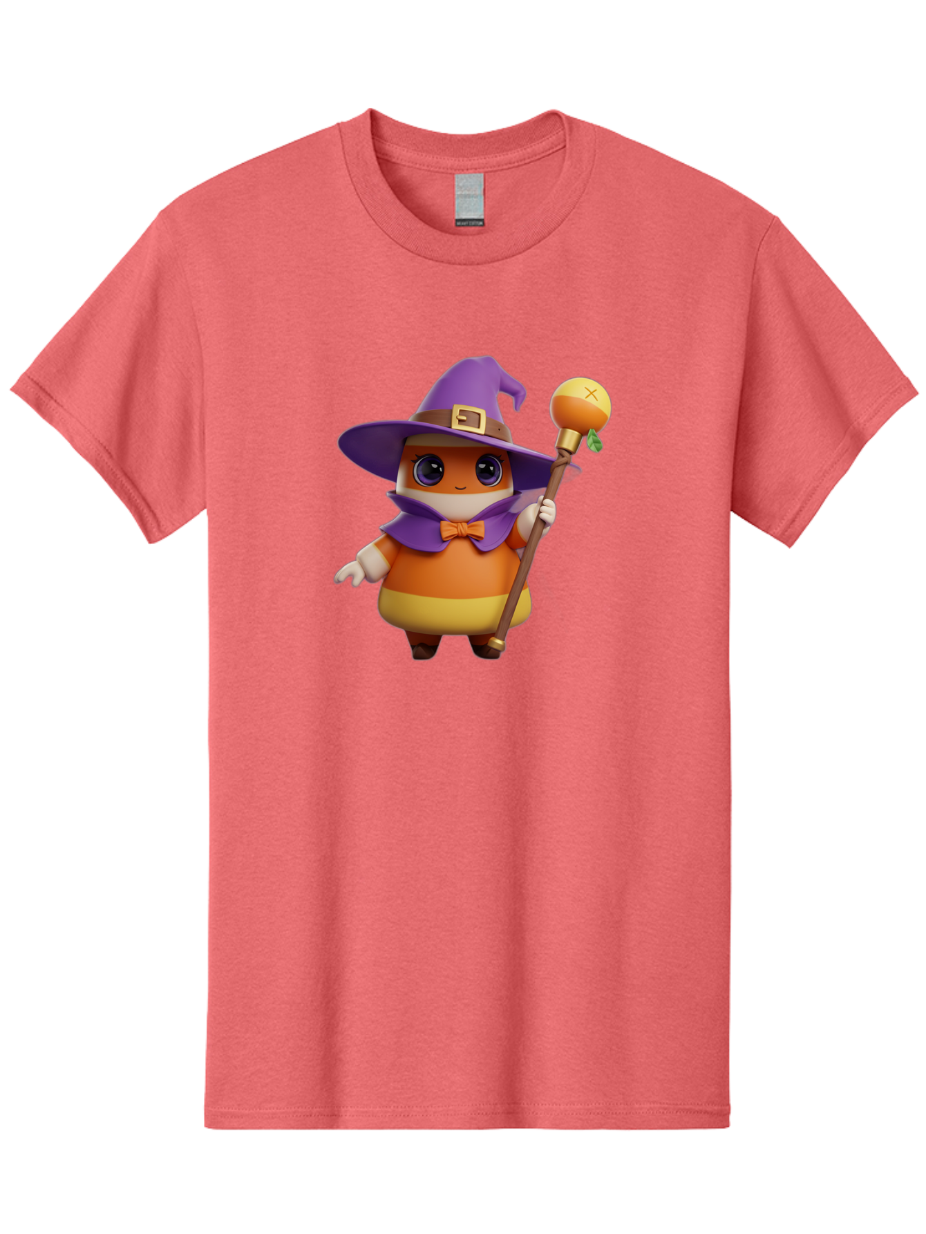 Candy-Witch Men'S Graphic Tee, 100% Cotton, Comfortable Casual Summer Wear, Machine Washable, Candy Character, Wizard Hat, Magical Staff, Orange Bow Tie, Purple Cape, Cartoon Style, Fantasy Creature, Sweet Treat, Magical Powers, Bac780