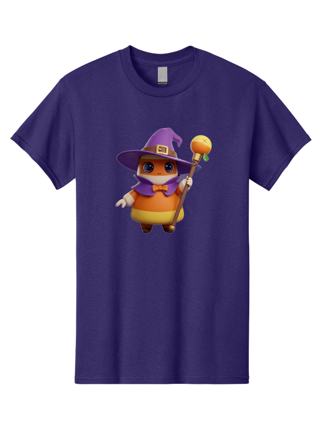 Candy-Witch Men'S Graphic Tee, 100% Cotton, Comfortable Casual Summer Wear, Machine Washable, Candy Character, Wizard Hat, Magical Staff, Orange Bow Tie, Purple Cape, Cartoon Style, Fantasy Creature, Sweet Treat, Magical Powers, Bac780