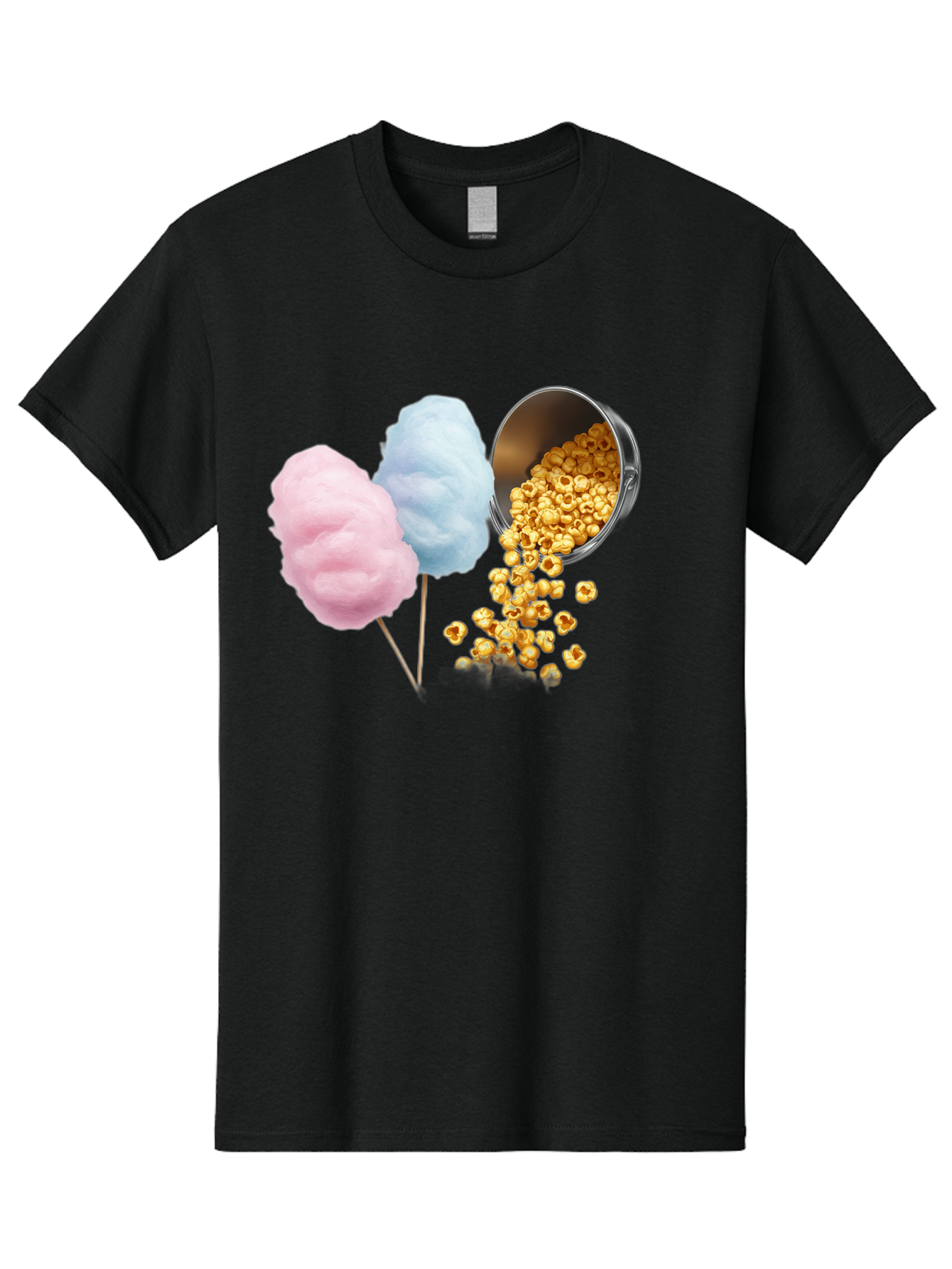Caramel-Popcorn-And-Cotton-Candy Men'S Graphic Tee, 100% Cotton, Comfortable Casual Summer Wear, Machine Washable, Cotton Candy, Caramel Popcorn, Sweet Treats, Fair Food, Party Snacks, Tasty Delights, Fluffy Cotton Candy, Sticky Caramel, Bac782