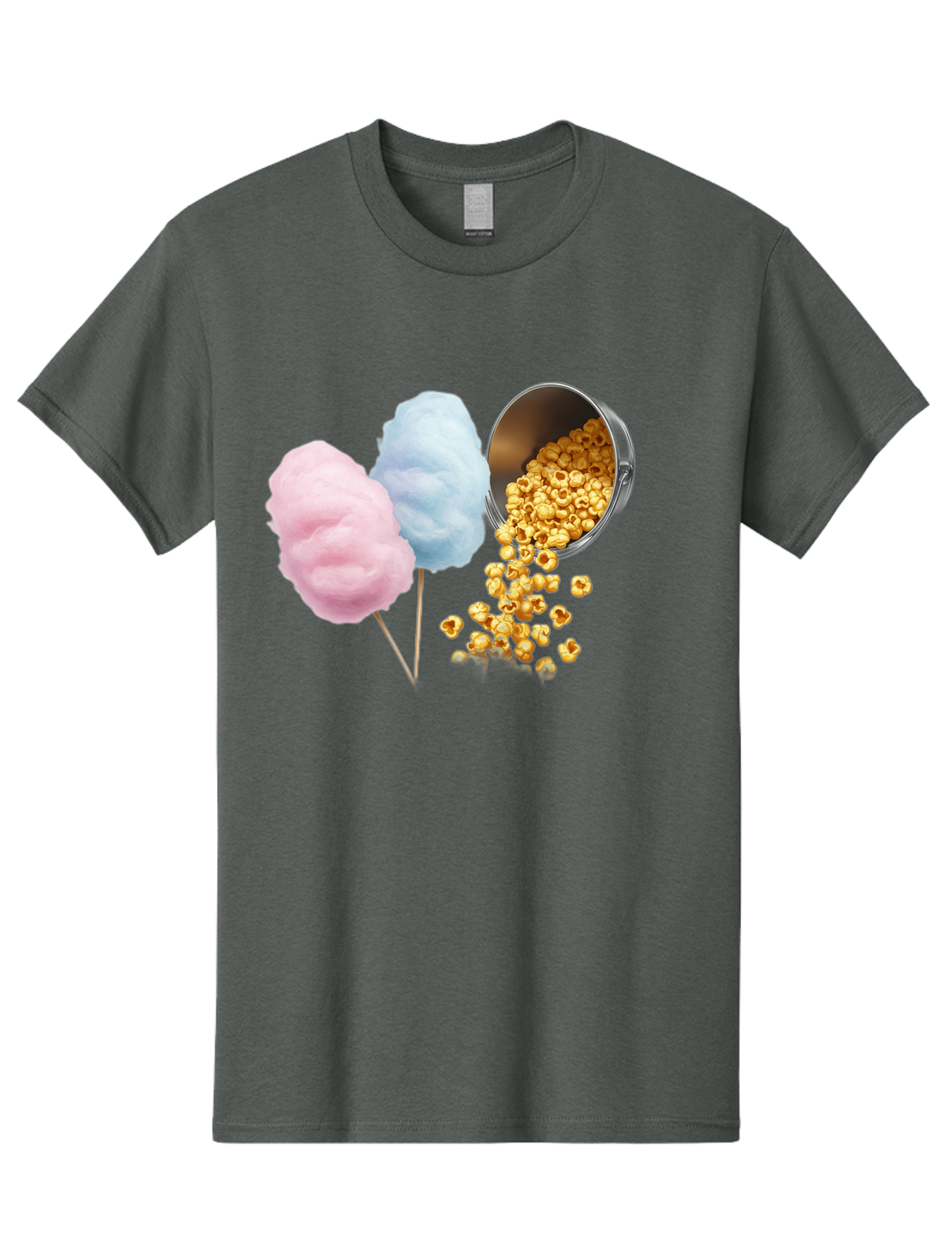 Caramel-Popcorn-And-Cotton-Candy Men'S Graphic Tee, 100% Cotton, Comfortable Casual Summer Wear, Machine Washable, Cotton Candy, Caramel Popcorn, Sweet Treats, Fair Food, Party Snacks, Tasty Delights, Fluffy Cotton Candy, Sticky Caramel, Bac782