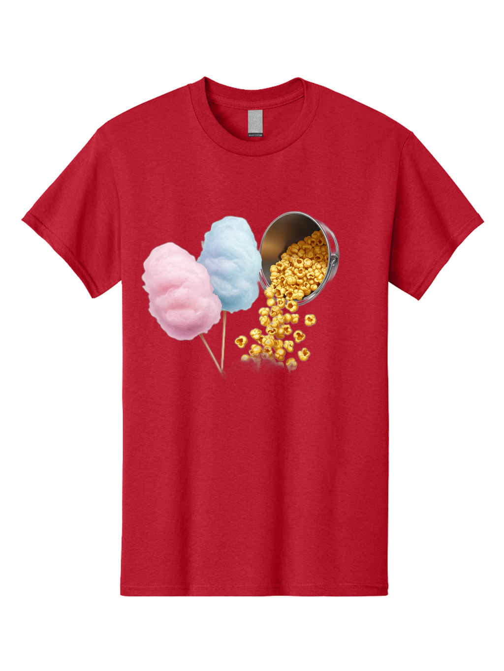 Caramel-Popcorn-And-Cotton-Candy Men'S Graphic Tee, 100% Cotton, Comfortable Casual Summer Wear, Machine Washable, Cotton Candy, Caramel Popcorn, Sweet Treats, Fair Food, Party Snacks, Tasty Delights, Fluffy Cotton Candy, Sticky Caramel, Bac782