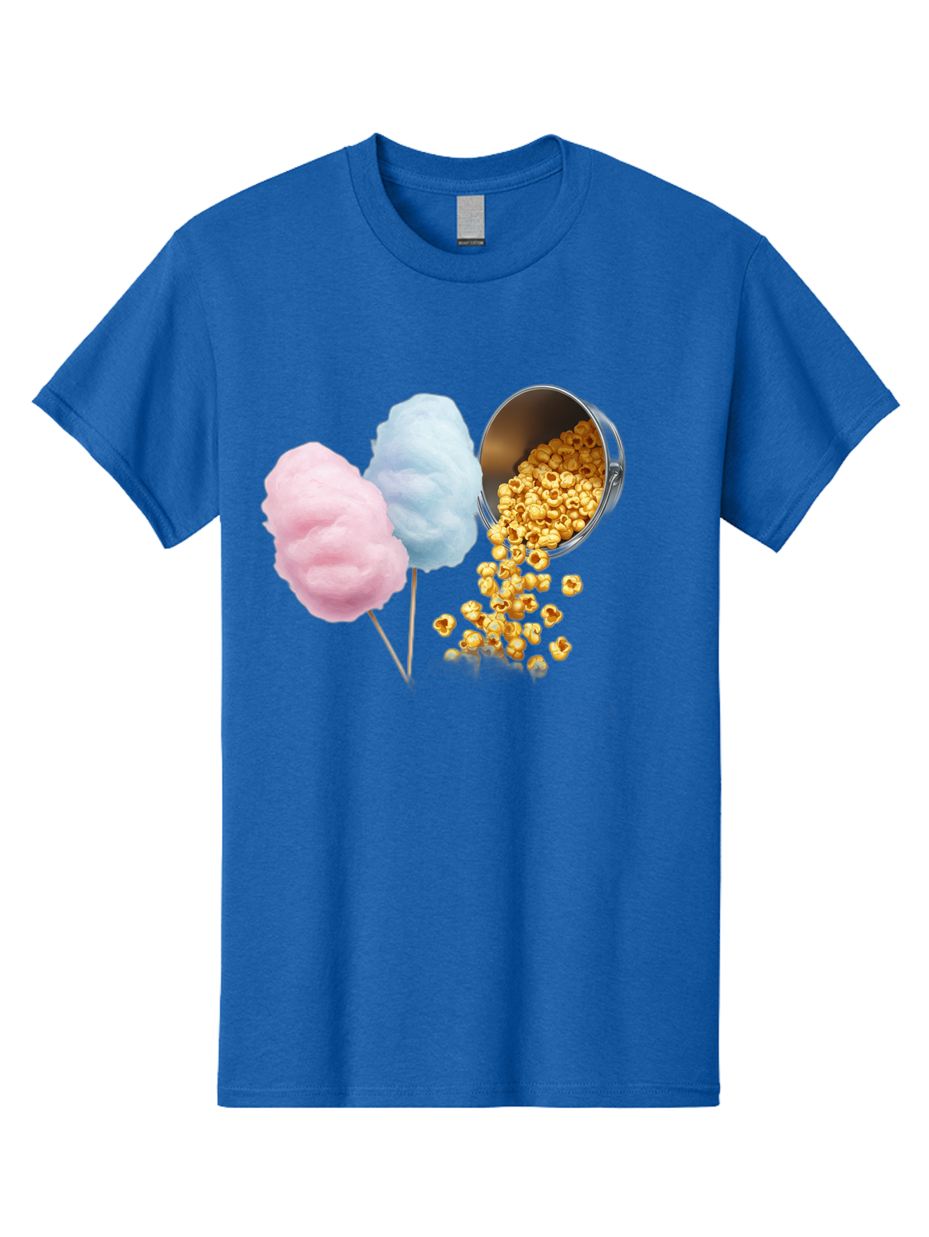 Caramel-Popcorn-And-Cotton-Candy Men'S Graphic Tee, 100% Cotton, Comfortable Casual Summer Wear, Machine Washable, Cotton Candy, Caramel Popcorn, Sweet Treats, Fair Food, Party Snacks, Tasty Delights, Fluffy Cotton Candy, Sticky Caramel, Bac782