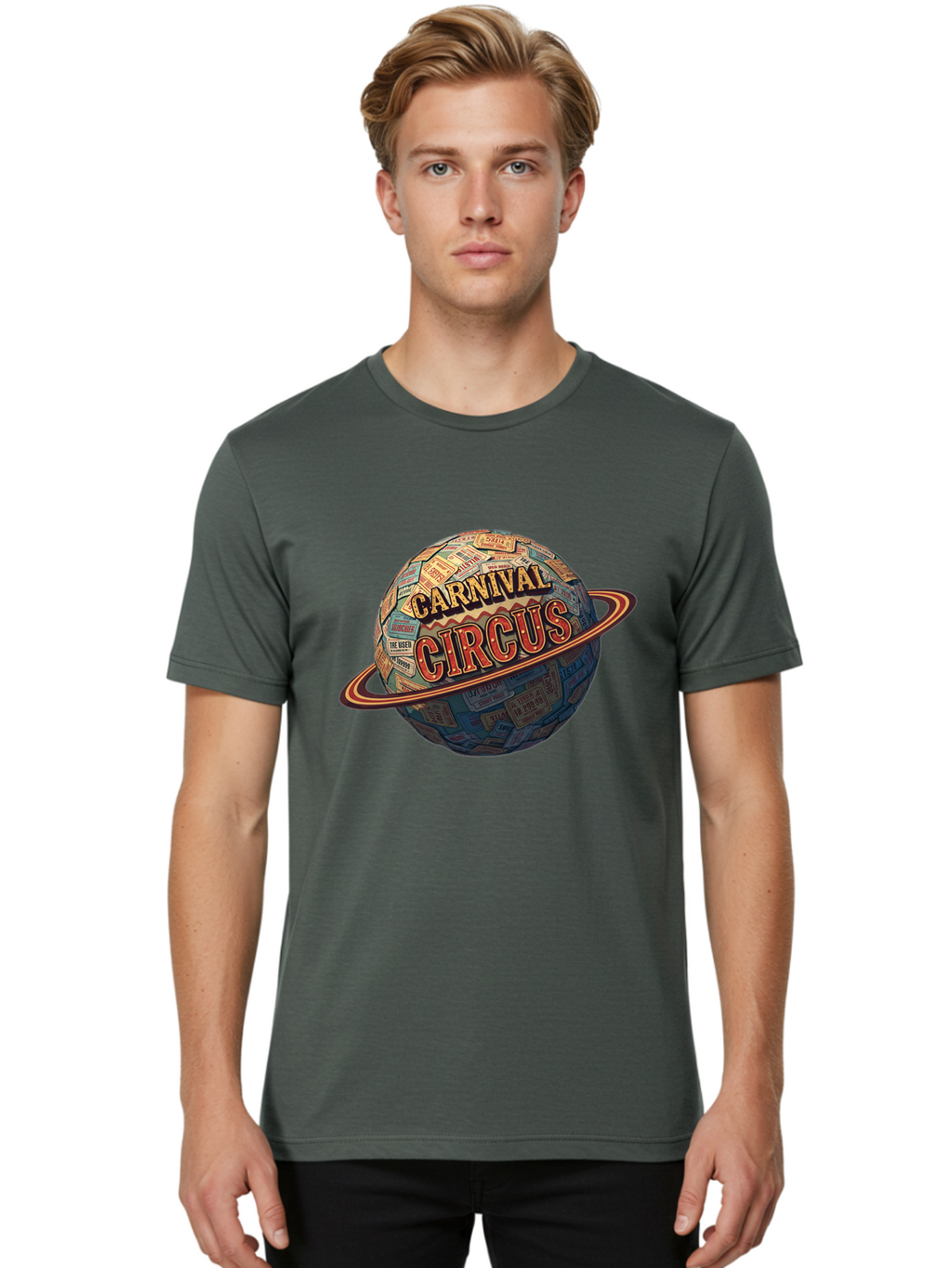 Carnival-Circus-1 Men'S Graphic Tee, 100% Cotton, Comfortable Casual Summer Wear, Machine Washable, Carnival Circus, Earth With Ring, Vintage Posters, Global Celebration, Festive Atmosphere, Entertainment, Travel, Adventure, Event Promotion Bac783