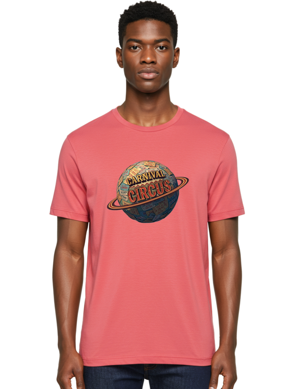 Carnival-Circus-1 Men'S Graphic Tee, 100% Cotton, Comfortable Casual Summer Wear, Machine Washable, Carnival Circus, Earth With Ring, Vintage Posters, Global Celebration, Festive Atmosphere, Entertainment, Travel, Adventure, Event Promotion Bac783