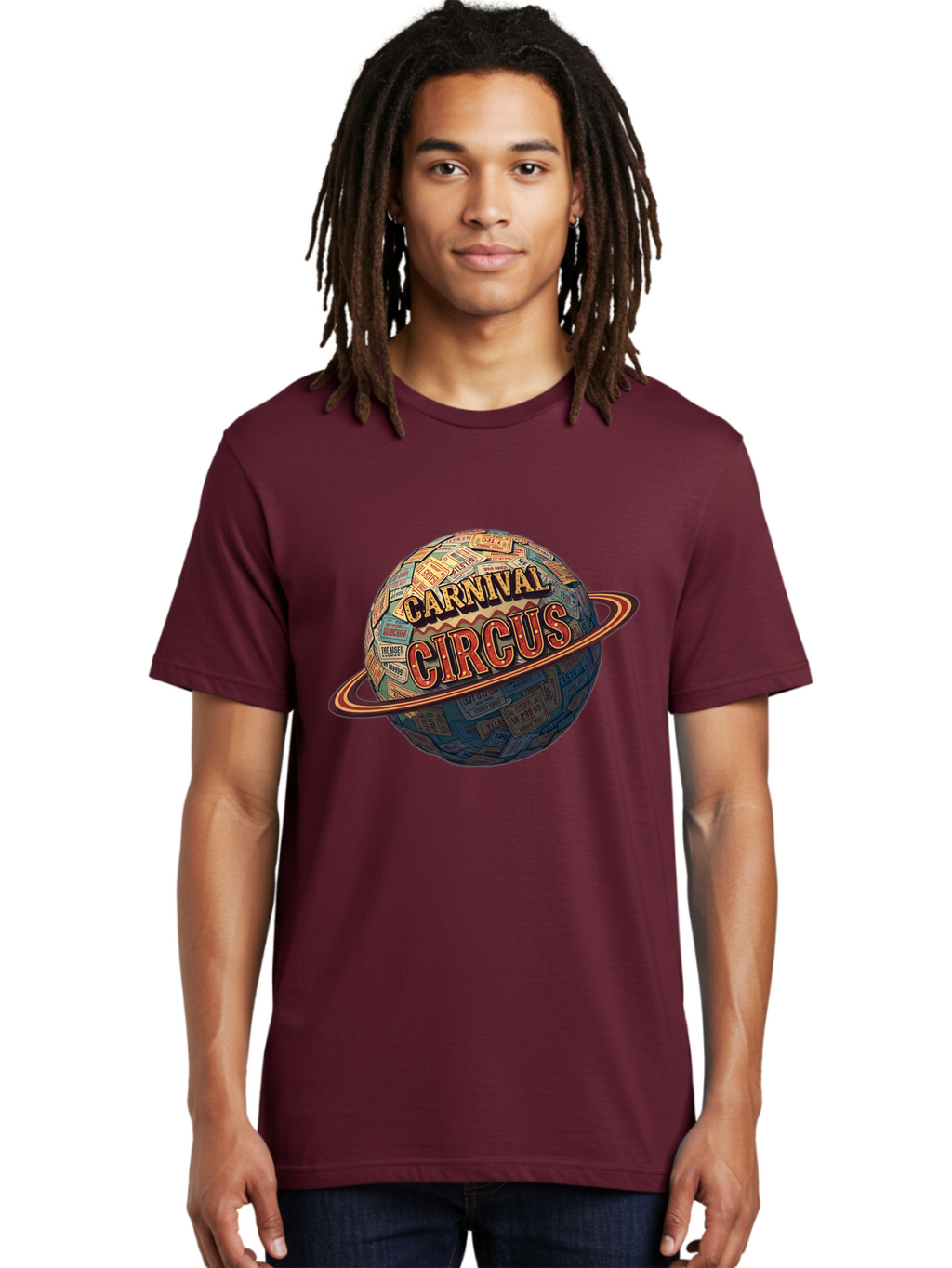 Carnival-Circus-1 Men'S Graphic Tee, 100% Cotton, Comfortable Casual Summer Wear, Machine Washable, Carnival Circus, Earth With Ring, Vintage Posters, Global Celebration, Festive Atmosphere, Entertainment, Travel, Adventure, Event Promotion Bac783
