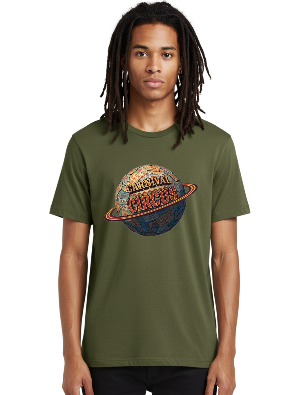 Carnival-Circus-1 Men'S Graphic Tee, 100% Cotton, Comfortable Casual Summer Wear, Machine Washable, Carnival Circus, Earth With Ring, Vintage Posters, Global Celebration, Festive Atmosphere, Entertainment, Travel, Adventure, Event Promotion Bac783