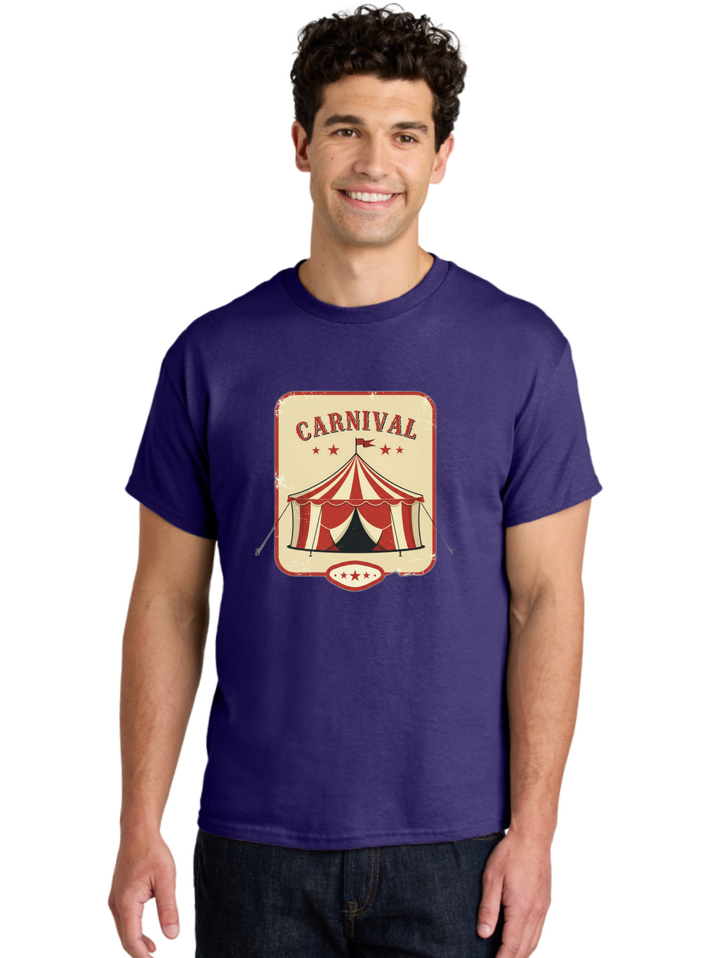 Carnival Men'S Graphic Tee, 100% Cotton, Comfortable Casual Summer Wear, Machine Washable, Red And White Striped Tent, Carnival Theme, Vintage Style, Retro Design, Entertainment, Circus Atmosphere, Classic Tent, Funfair Bac785