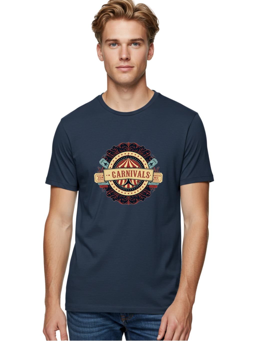Carnivals Men'S Graphic Tee, 100% Cotton, Comfortable Casual Summer Wear, Machine Washable, Vintage Carnival Logo, Circus Tent, Red And White Stripes, Ornate Design, Classic Carnival Theme, Ms Digital, Sure 'N' Jam, Retro Aesthetic, Bac786