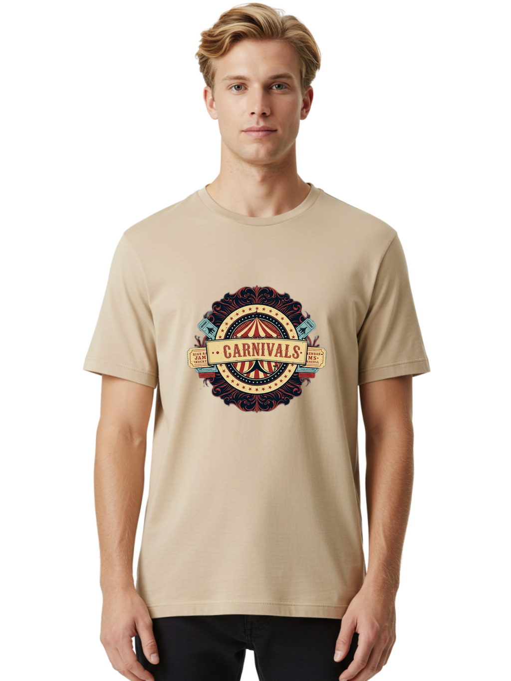 Carnivals Men'S Graphic Tee, 100% Cotton, Comfortable Casual Summer Wear, Machine Washable, Vintage Carnival Logo, Circus Tent, Red And White Stripes, Ornate Design, Classic Carnival Theme, Ms Digital, Sure 'N' Jam, Retro Aesthetic, Bac786