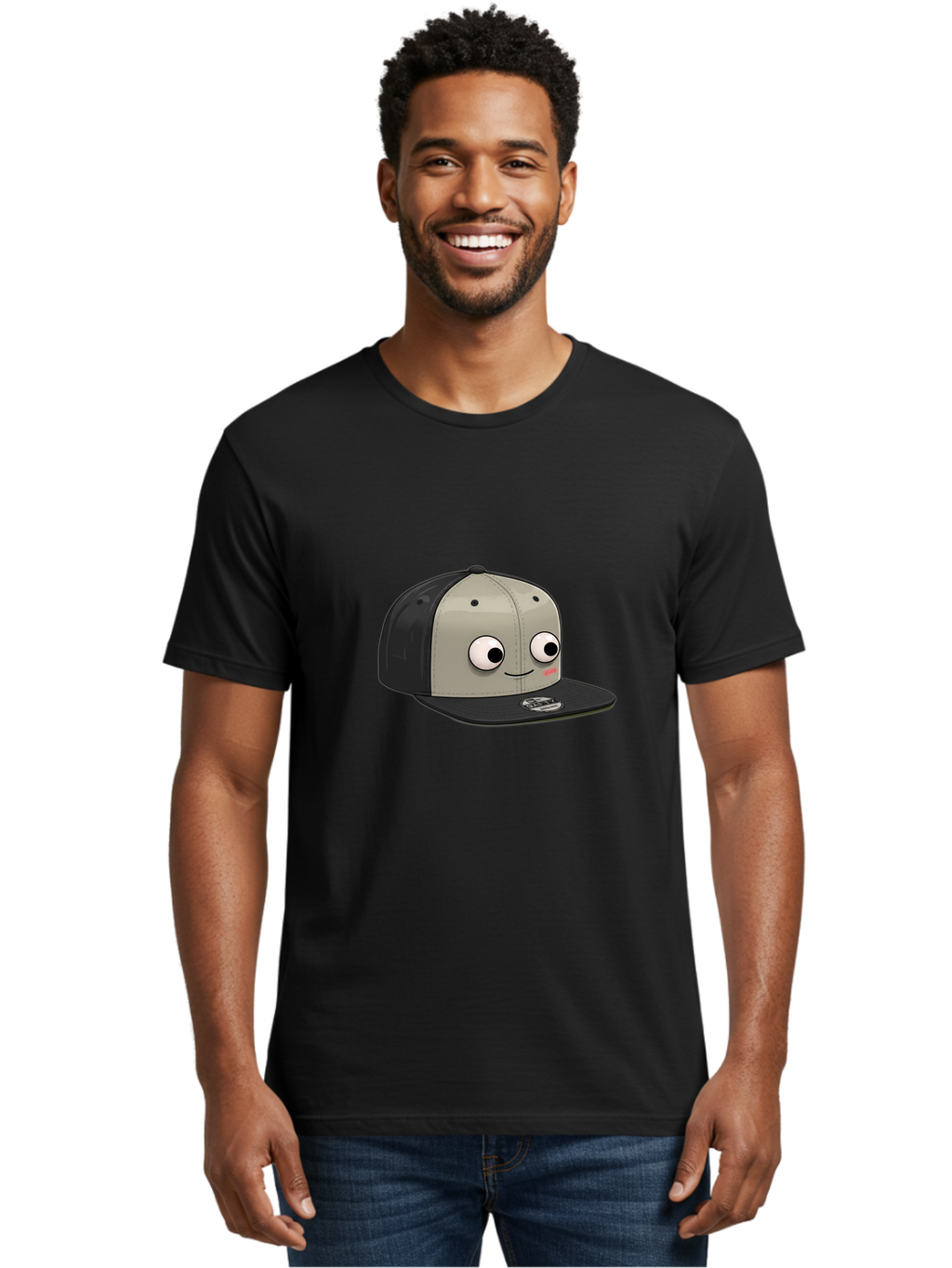 Cartoon-Baseball-Cap Men'S Graphic Tee, 100% Cotton, Comfortable Casual Summer Wear, Machine Washable, Funny Cartoon Baseball Cap, Cartoon Character Design, Smiling Face, Animated Hat, Digital Illustration, Playful Accessory, Bac787