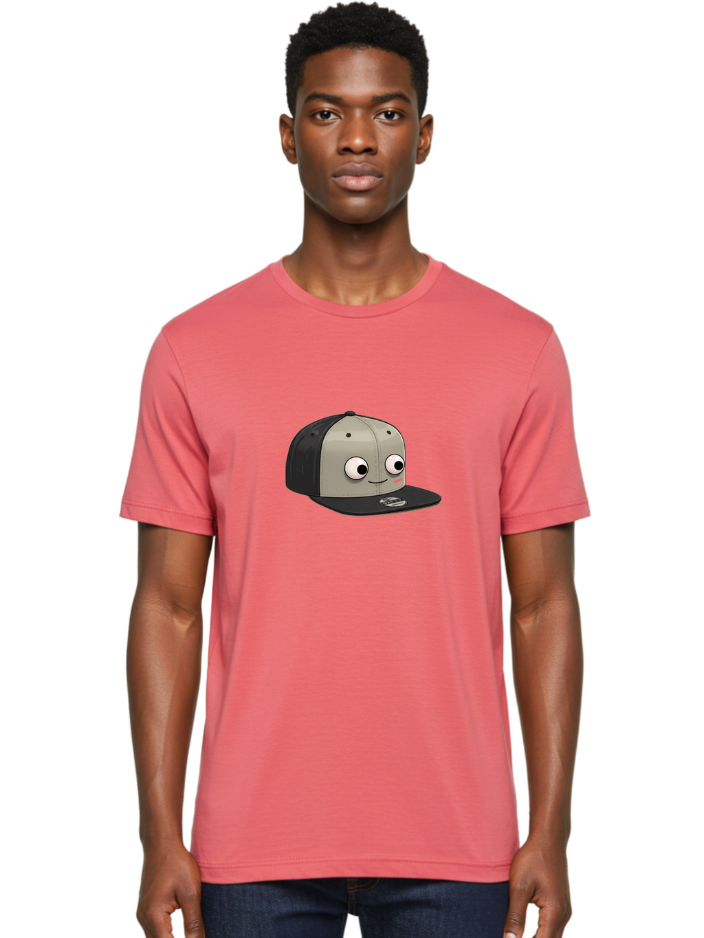 Cartoon-Baseball-Cap Men'S Graphic Tee, 100% Cotton, Comfortable Casual Summer Wear, Machine Washable, Funny Cartoon Baseball Cap, Cartoon Character Design, Smiling Face, Animated Hat, Digital Illustration, Playful Accessory, Bac787