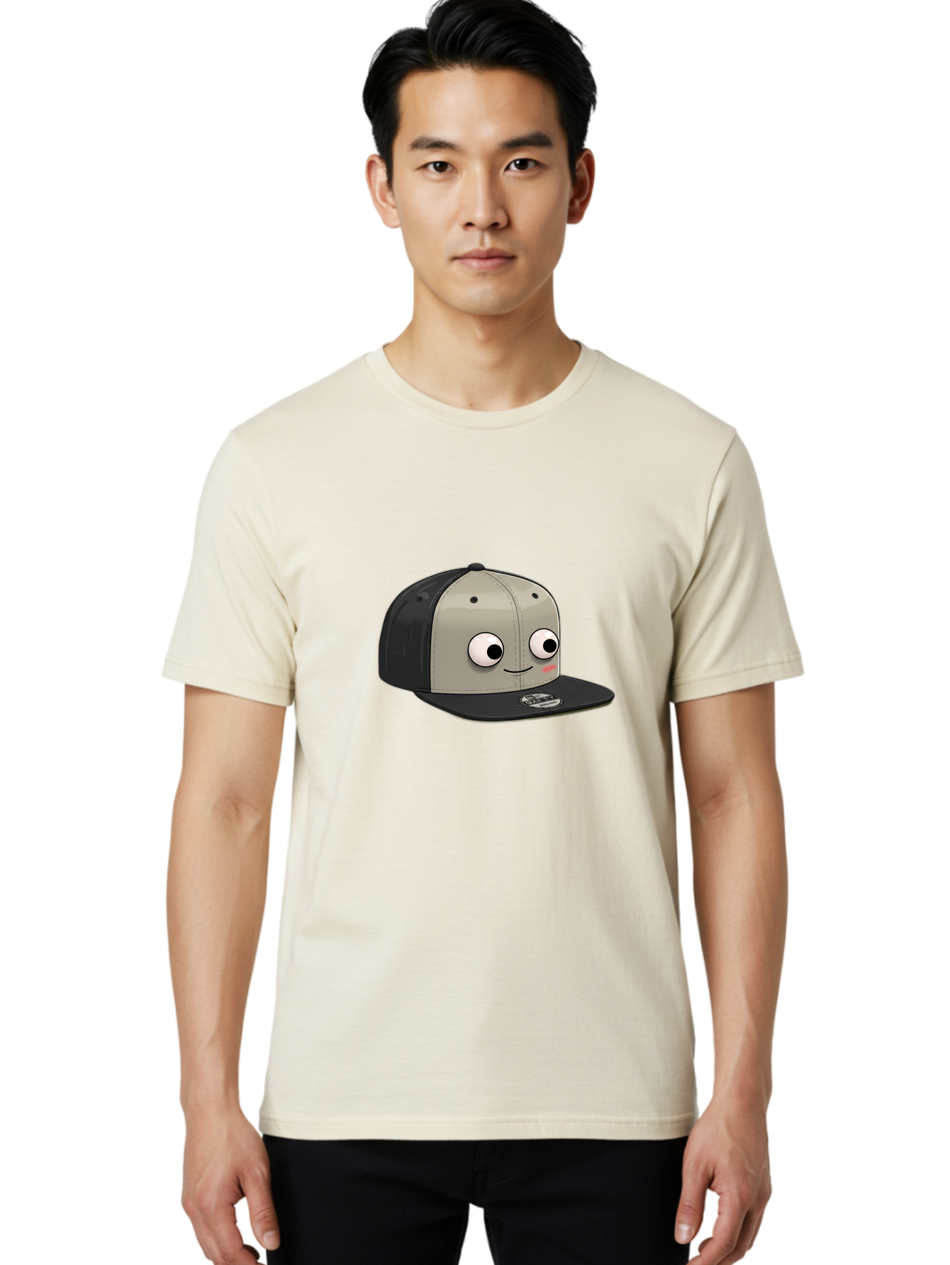 Cartoon-Baseball-Cap Men'S Graphic Tee, 100% Cotton, Comfortable Casual Summer Wear, Machine Washable, Funny Cartoon Baseball Cap, Cartoon Character Design, Smiling Face, Animated Hat, Digital Illustration, Playful Accessory, Bac787