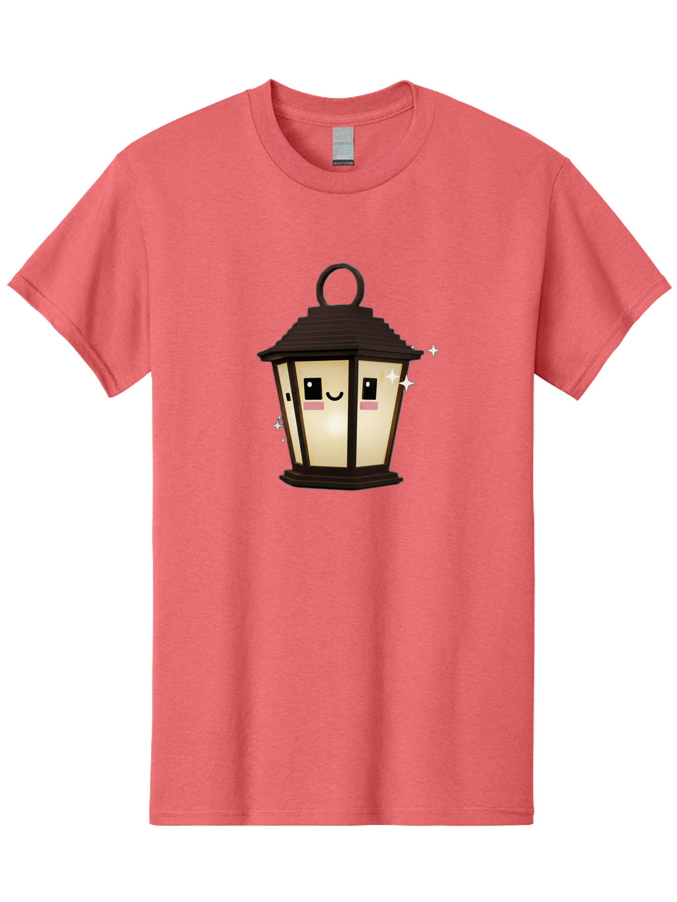 Cartoon-Lantern Men'S Graphic Tee, 100% Cotton, Comfortable Casual Summer Wear, Machine Washable, Cute Lantern, Smiling Face, Glowing Light, Magical Sparks, Kawaii Character, Charming Decoration, Happy Expression, Whimsical Design Bac792