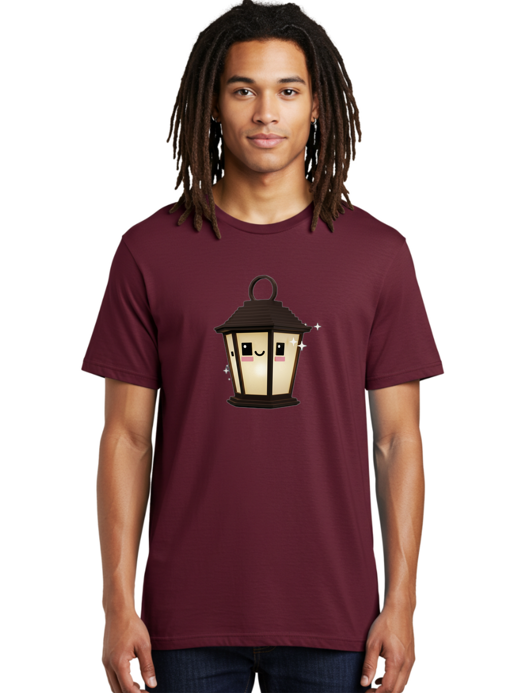 Cartoon-Lantern Men'S Graphic Tee, 100% Cotton, Comfortable Casual Summer Wear, Machine Washable, Cute Lantern, Smiling Face, Glowing Light, Magical Sparks, Kawaii Character, Charming Decoration, Happy Expression, Whimsical Design Bac792