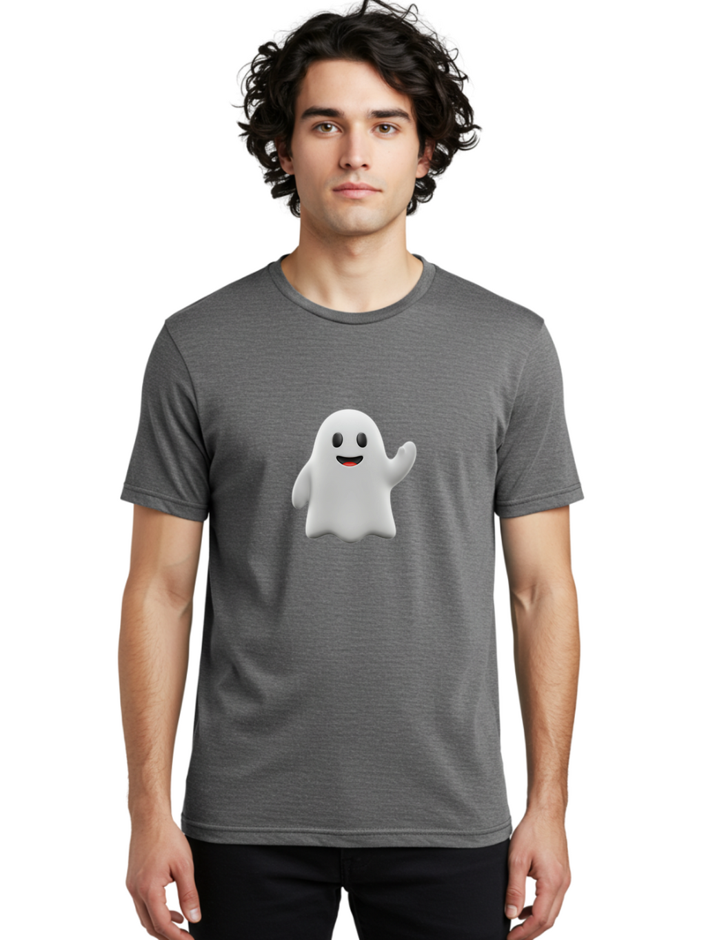 Casper-Ghost Men'S Graphic Tee, 100% Cotton, Comfortable Casual Summer Wear, Machine Washable, Smiling Ghost, Friendly Ghost, Cartoon Character, Happy Face, Waving Gesture, Halloween Spirit, Spooky Friendly, Digital Illustration, 3D Rendering Bac794
