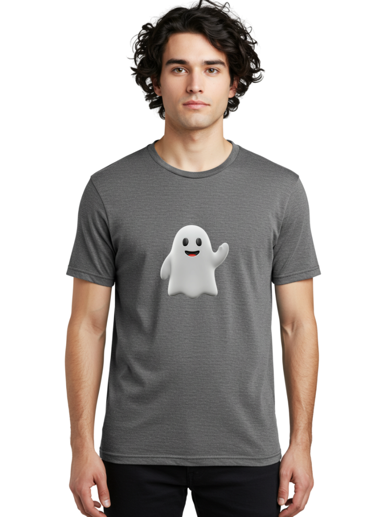 Casper-Ghost Men'S Graphic Tee, 100% Cotton, Comfortable Casual Summer Wear, Machine Washable, Smiling Ghost, Friendly Ghost, Cartoon Character, Happy Face, Waving Gesture, Halloween Spirit, Spooky Friendly, Digital Illustration, 3D Rendering Bac794