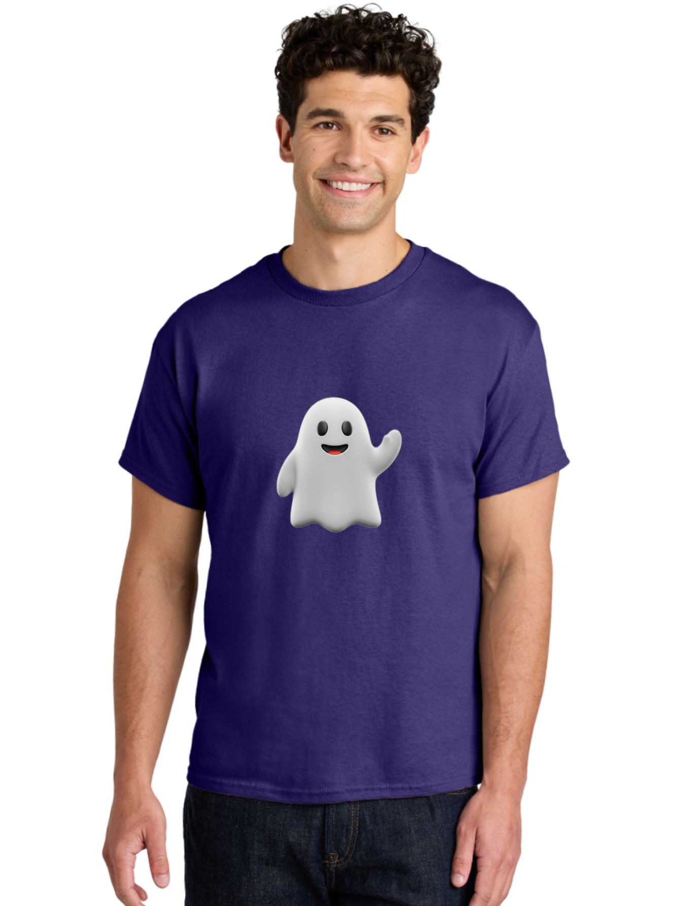 Casper-Ghost Men'S Graphic Tee, 100% Cotton, Comfortable Casual Summer Wear, Machine Washable, Smiling Ghost, Friendly Ghost, Cartoon Character, Happy Face, Waving Gesture, Halloween Spirit, Spooky Friendly, Digital Illustration, 3D Rendering Bac794