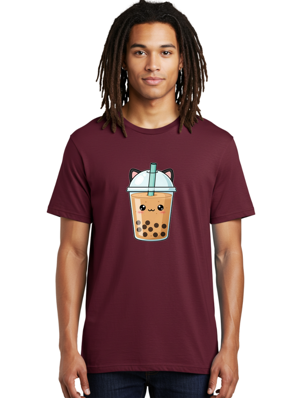 Cat-Bubble-Tea-1 Men'S Graphic Tee, 100% Cotton, Comfortable Casual Summer Wear, Machine Washable, Boba Tea, Cartoon Cat, Cute Drink, Bubble Tea, Adorable Character, Kawaii Culture, Tea Time, Fun Illustration, Milk Tea, Sweet Treat, Cat Ears, Bac795