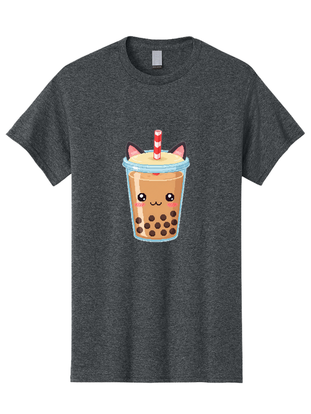 Cat-Bubble-Tea-3 Men'S Graphic Tee, 100% Cotton, Comfortable Casual Summer Wear, Machine Washable, Kawaii Bubble Tea, Cat Face Design, Boba Drink, Cute Illustration, Milk Tea, Cartoon Character, Adorable Beverage Bac797