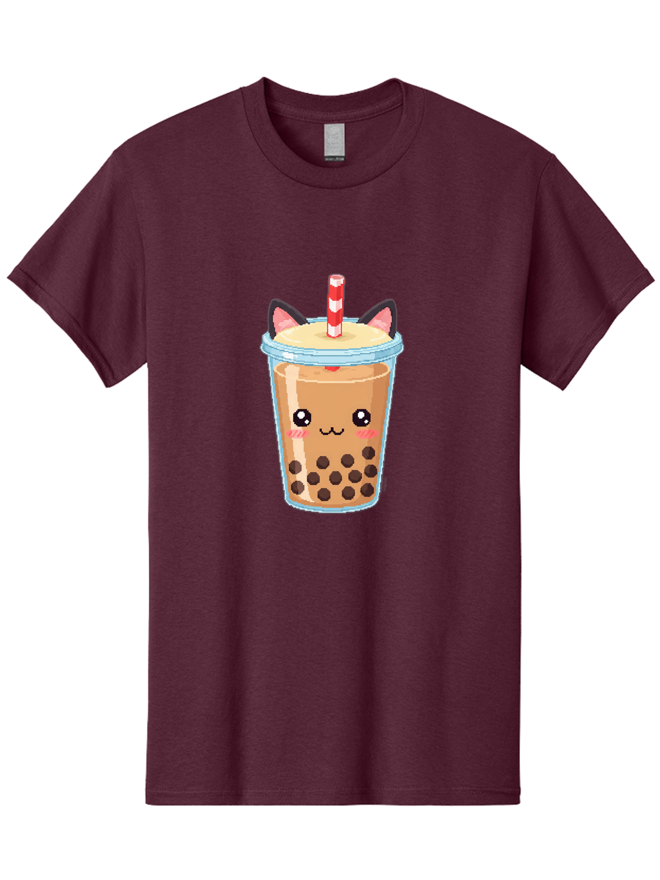 Cat-Bubble-Tea-3 Men'S Graphic Tee, 100% Cotton, Comfortable Casual Summer Wear, Machine Washable, Kawaii Bubble Tea, Cat Face Design, Boba Drink, Cute Illustration, Milk Tea, Cartoon Character, Adorable Beverage Bac797