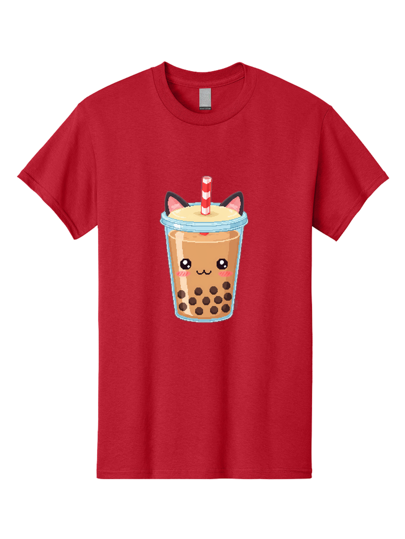 Cat-Bubble-Tea-3 Men'S Graphic Tee, 100% Cotton, Comfortable Casual Summer Wear, Machine Washable, Kawaii Bubble Tea, Cat Face Design, Boba Drink, Cute Illustration, Milk Tea, Cartoon Character, Adorable Beverage Bac797