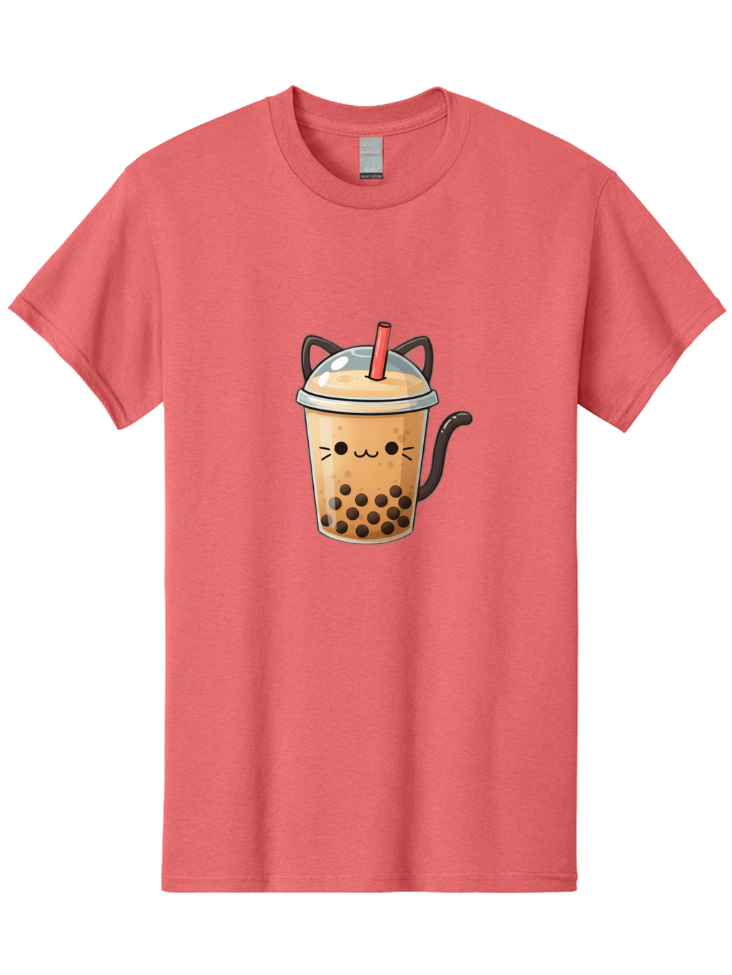 Cat-Bubble-Tea Men'S Graphic Tee, 100% Cotton, Comfortable Casual Summer Wear, Machine Washable, Boba Tea, Bubble Tea, Kawaii Cat, Cute Cat Face, Milk Tea, Tapioca Pearls, Adorable Design, Cartoon Style, Cat Ears, Straw, Bac798