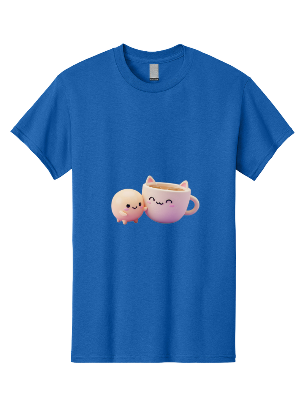 Cat-Face-Mug Men'S Graphic Tee, 100% Cotton, Comfortable Casual Summer Wear, Machine Washable, Cute Cartoon Character, Smiling Face, Pink Pastel Colors, Adorable Cat Mug, Kawaii Culture, Coffee Break, Fun Accessories, Playful Design, Bac799