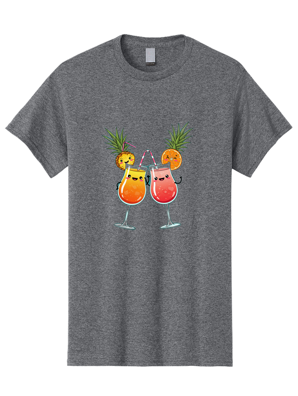 Cheers-Drinks Men'S Graphic Tee, 100% Cotton, Comfortable Casual Summer Wear, Machine Washable, Cartoon Cocktails, Fruity Drinks, Orange And Pink Colors, Pineapple Garnish, Smiling Glasses, Cheerful Toast, Fun Illustration, Tropical Vibe, Bac803