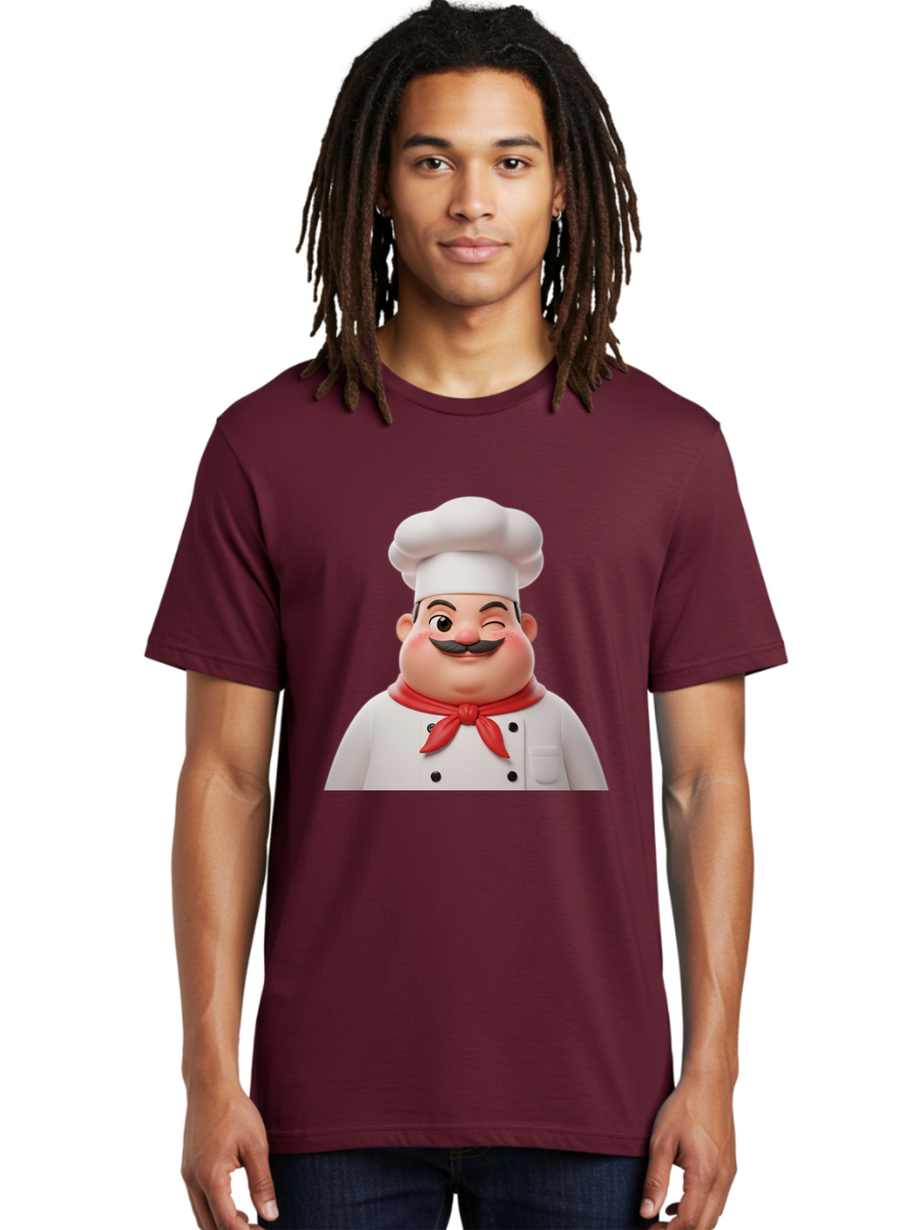 Chef-1 Men'S Graphic Tee, 100% Cotton, Comfortable Casual Summer Wear, Machine Washable, Cartoon Chef, White Hat, Red Neckerchief, Black Moustache, Smiling Face, Chef'S Uniform, Culinary Arts, Kitchen Staff, Friendly Demeanor Bac804