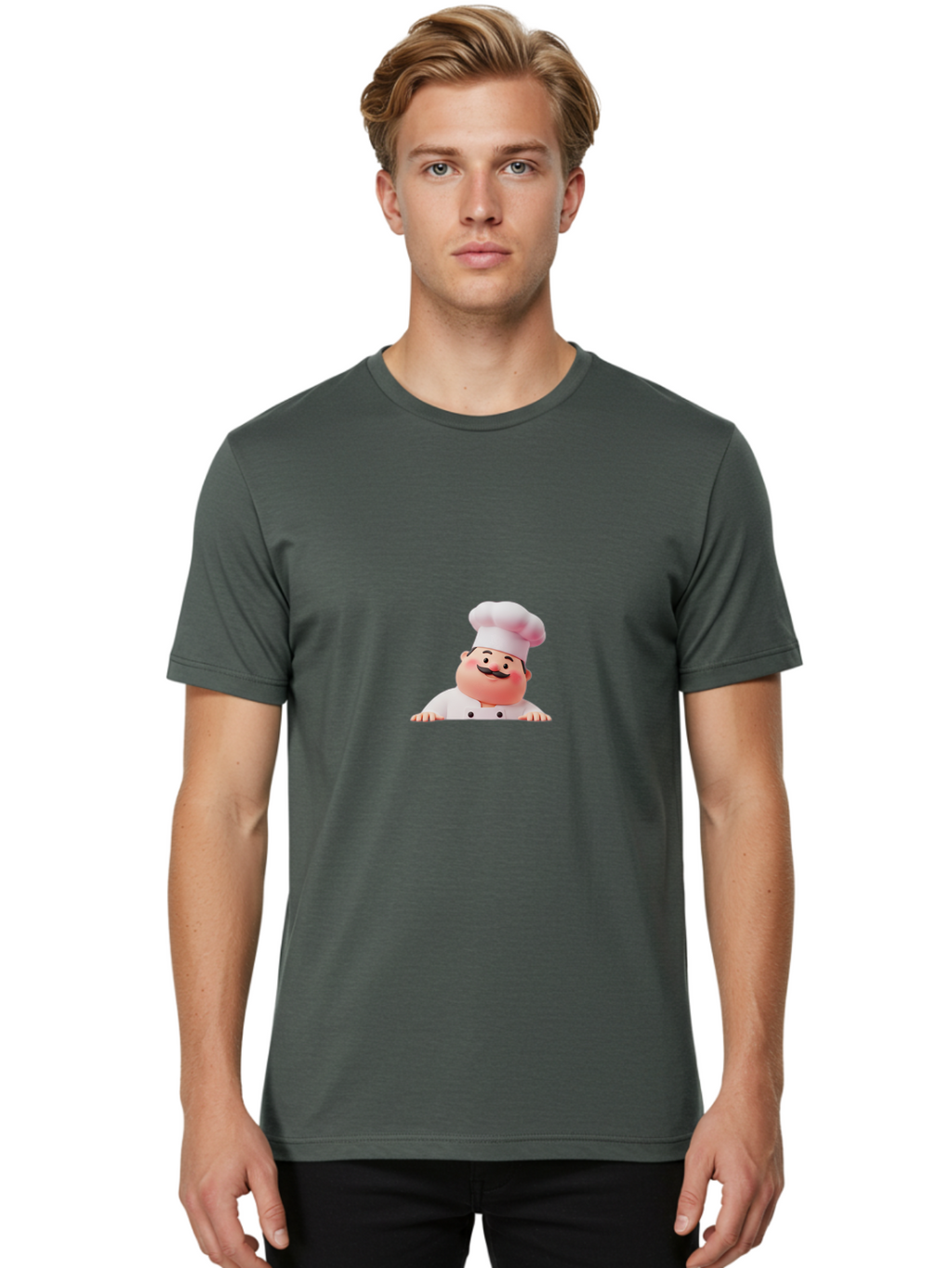 Chef-3 Men'S Graphic Tee, 100% Cotton, Comfortable Casual Summer Wear, Machine Washable, Cartoon Chef, 3D Character, White Uniform, Chef Hat, Mustache, Smiling Face, Restaurant Staff, Culinary Expert, Kitchen Staff Bac806