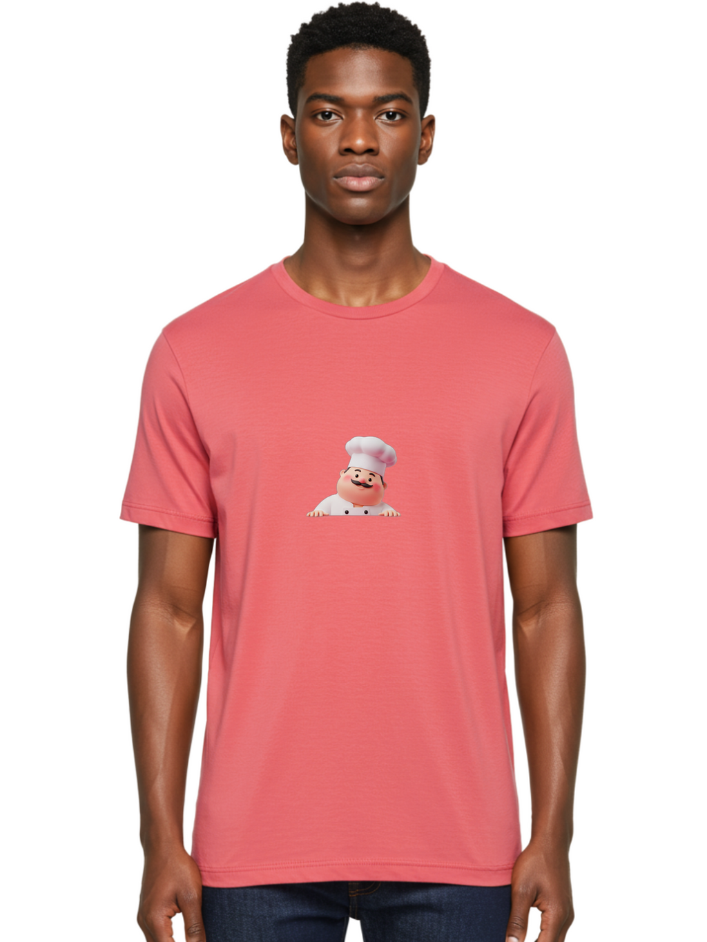 Chef-3 Men'S Graphic Tee, 100% Cotton, Comfortable Casual Summer Wear, Machine Washable, Cartoon Chef, 3D Character, White Uniform, Chef Hat, Mustache, Smiling Face, Restaurant Staff, Culinary Expert, Kitchen Staff Bac806