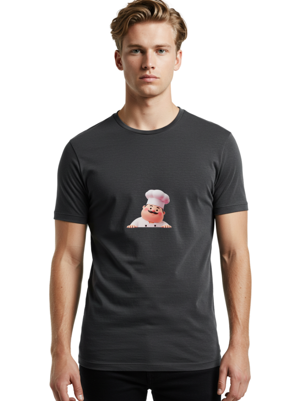Chef-3 Men'S Graphic Tee, 100% Cotton, Comfortable Casual Summer Wear, Machine Washable, Cartoon Chef, 3D Character, White Uniform, Chef Hat, Mustache, Smiling Face, Restaurant Staff, Culinary Expert, Kitchen Staff Bac806