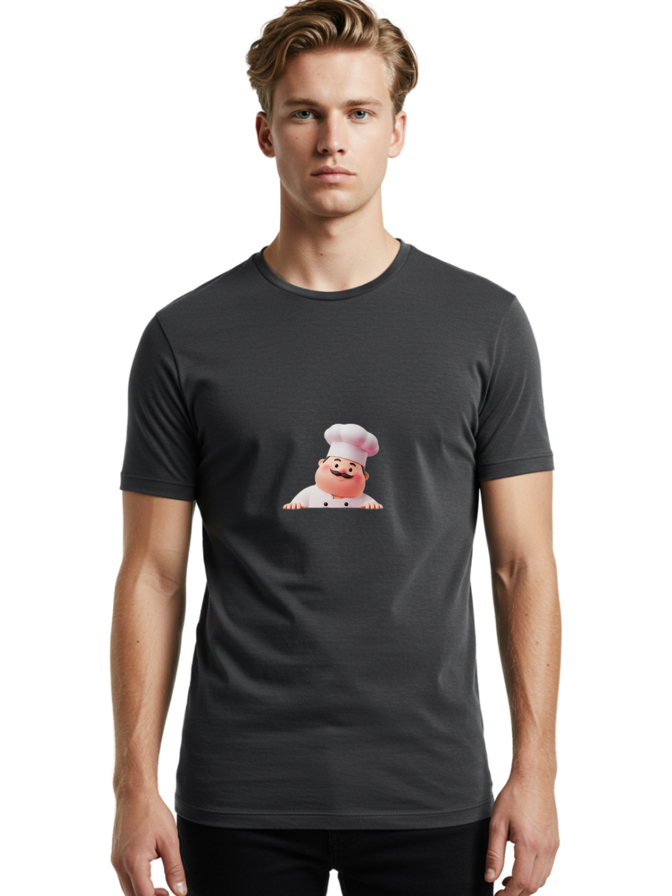 Chef-3 Men'S Graphic Tee, 100% Cotton, Comfortable Casual Summer Wear, Machine Washable, Cartoon Chef, 3D Character, White Uniform, Chef Hat, Mustache, Smiling Face, Restaurant Staff, Culinary Expert, Kitchen Staff Bac806