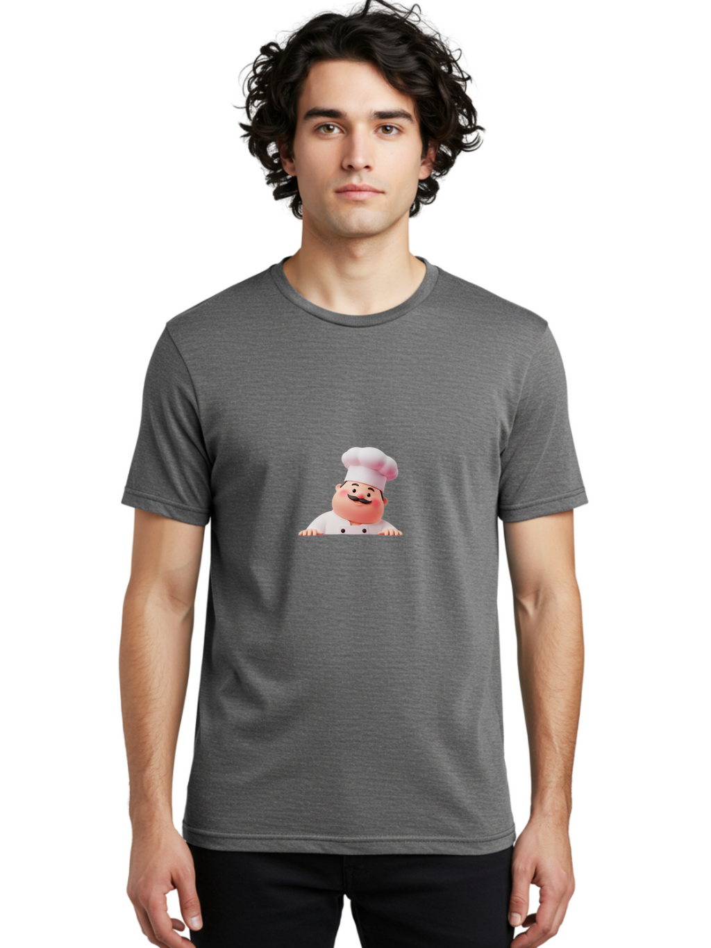 Chef-3 Men'S Graphic Tee, 100% Cotton, Comfortable Casual Summer Wear, Machine Washable, Cartoon Chef, 3D Character, White Uniform, Chef Hat, Mustache, Smiling Face, Restaurant Staff, Culinary Expert, Kitchen Staff Bac806