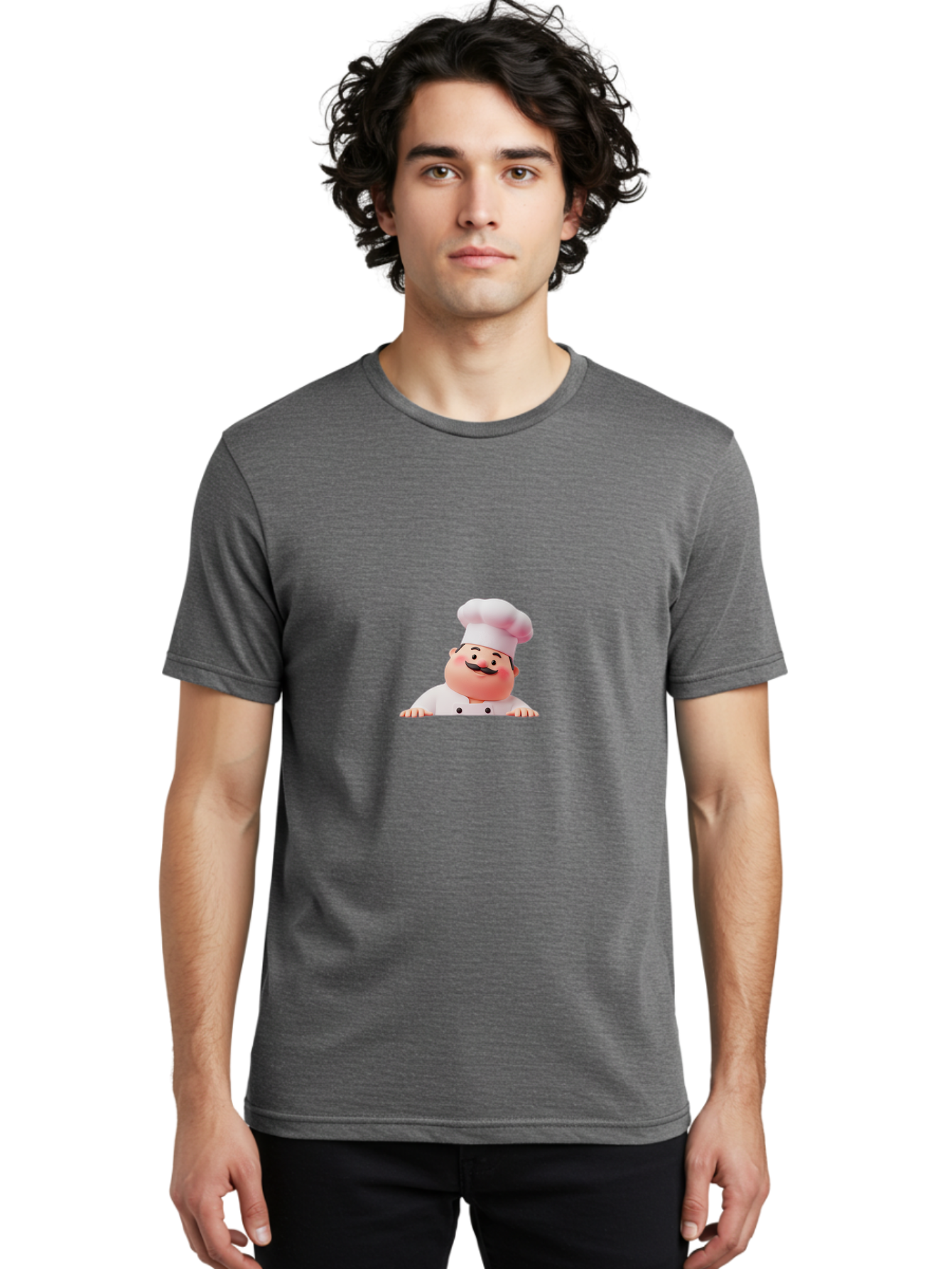 Chef-3 Men'S Graphic Tee, 100% Cotton, Comfortable Casual Summer Wear, Machine Washable, Cartoon Chef, 3D Character, White Uniform, Chef Hat, Mustache, Smiling Face, Restaurant Staff, Culinary Expert, Kitchen Staff Bac806