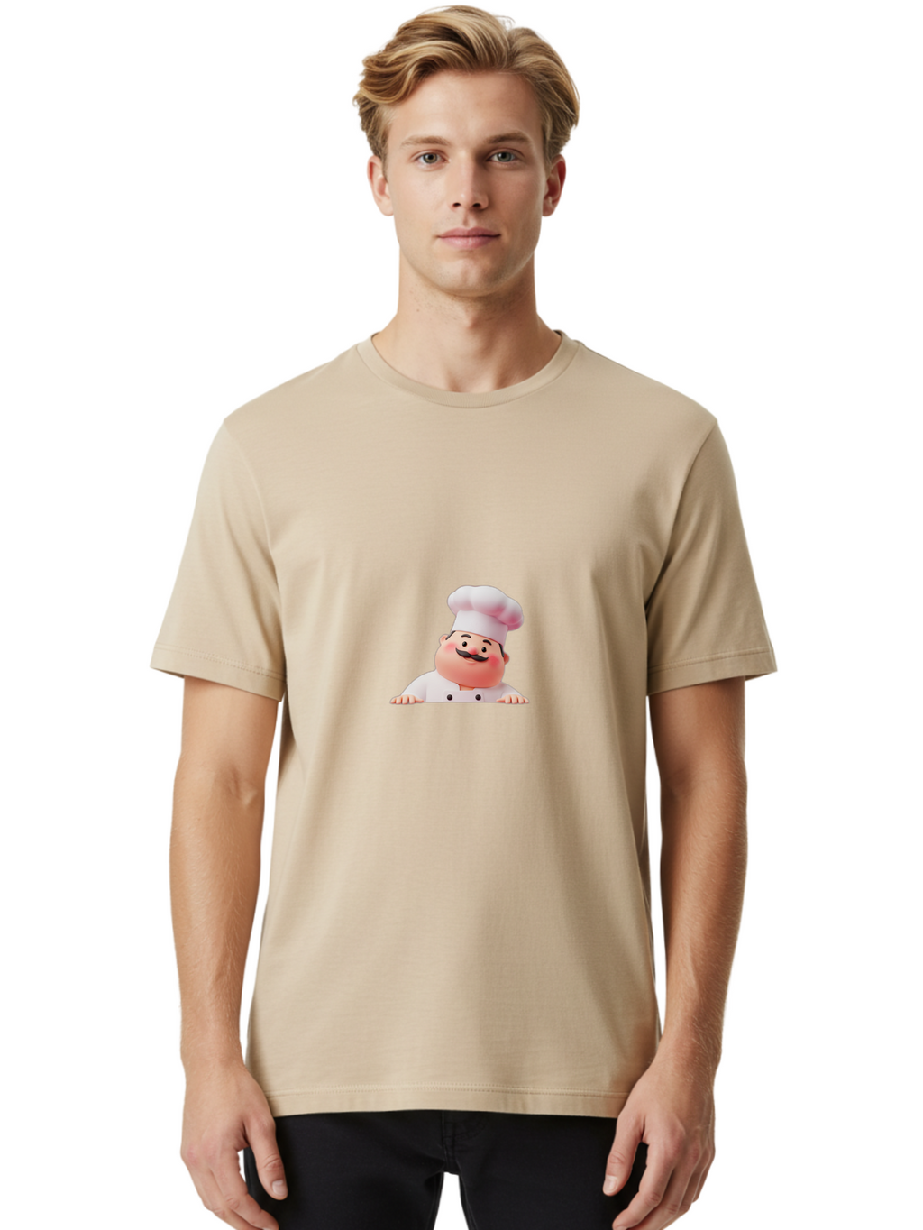 Chef-3 Men'S Graphic Tee, 100% Cotton, Comfortable Casual Summer Wear, Machine Washable, Cartoon Chef, 3D Character, White Uniform, Chef Hat, Mustache, Smiling Face, Restaurant Staff, Culinary Expert, Kitchen Staff Bac806