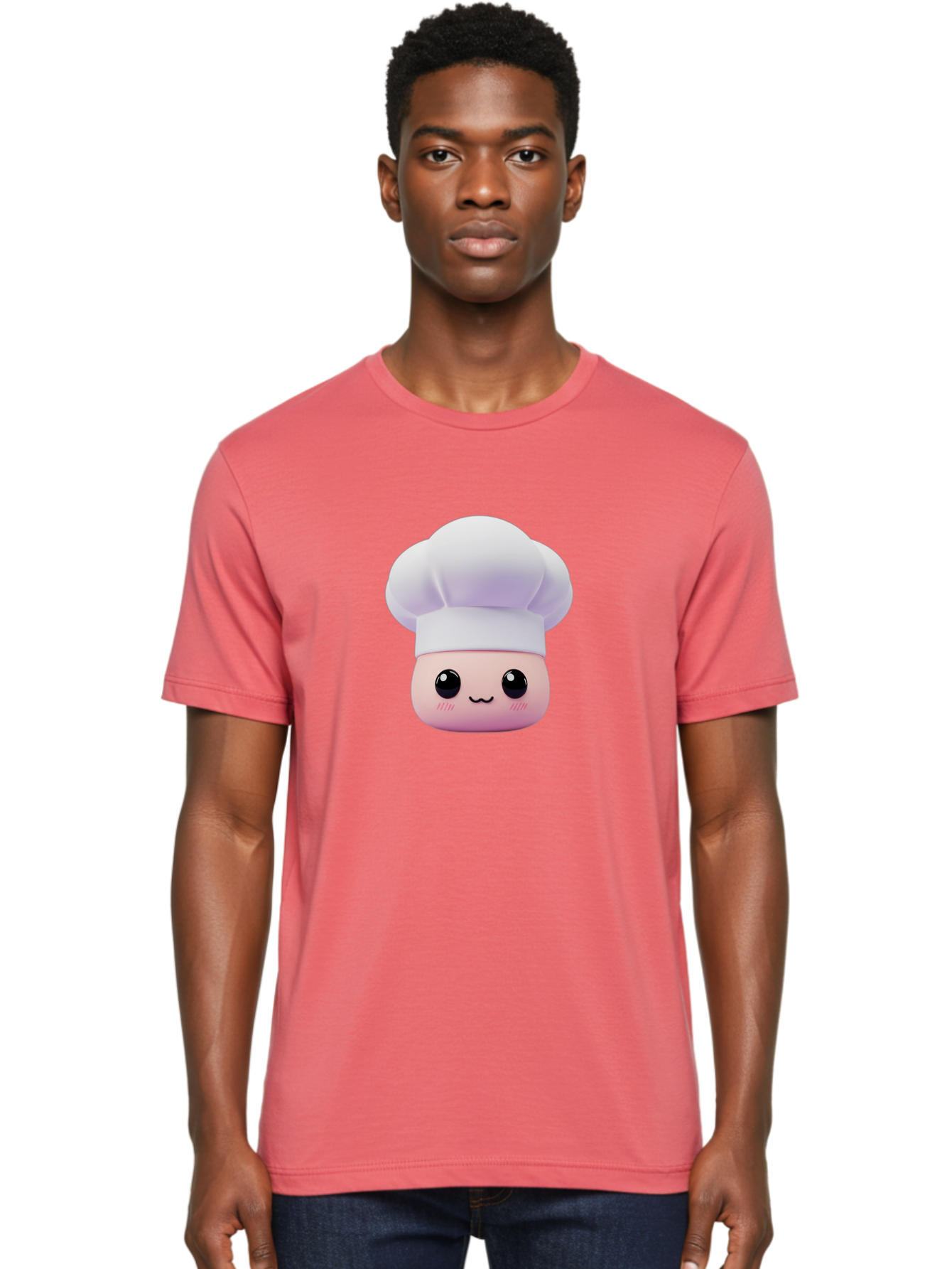 Chef-4 Men'S Graphic Tee, 100% Cotton, Comfortable Casual Summer Wear, Machine Washable, Cartoon Chef Character, Chef Hat, Cute Face, Cooking Theme, Kawaii Style, Chef Illustration, Culinary Art, Chef Mascot Bac807