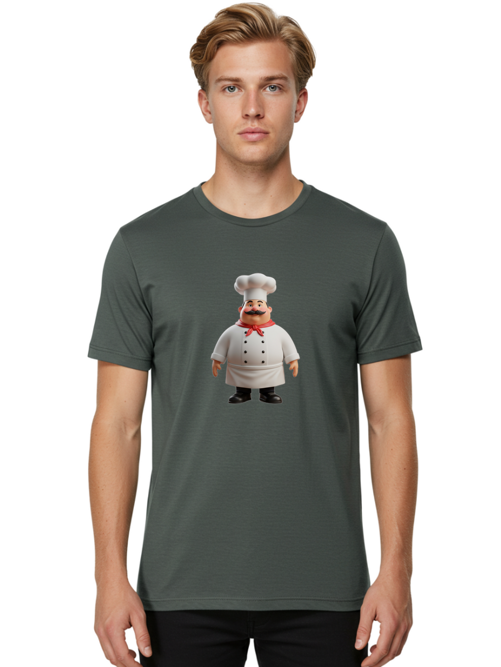 Chef-Character-1 Men'S Graphic Tee, 100% Cotton, Comfortable Casual Summer Wear, Machine Washable, 3D Cartoon Chef, Chef Character, Chef Illustration, Culinary Expert, Kitchen Staff, Cooking Professional, Chef Attire, White Coat, Bac810