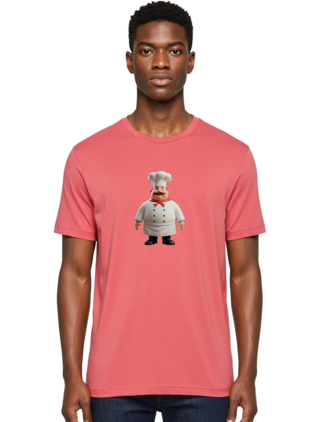 Chef-Character-1 Men'S Graphic Tee, 100% Cotton, Comfortable Casual Summer Wear, Machine Washable, 3D Cartoon Chef, Chef Character, Chef Illustration, Culinary Expert, Kitchen Staff, Cooking Professional, Chef Attire, White Coat, Bac810