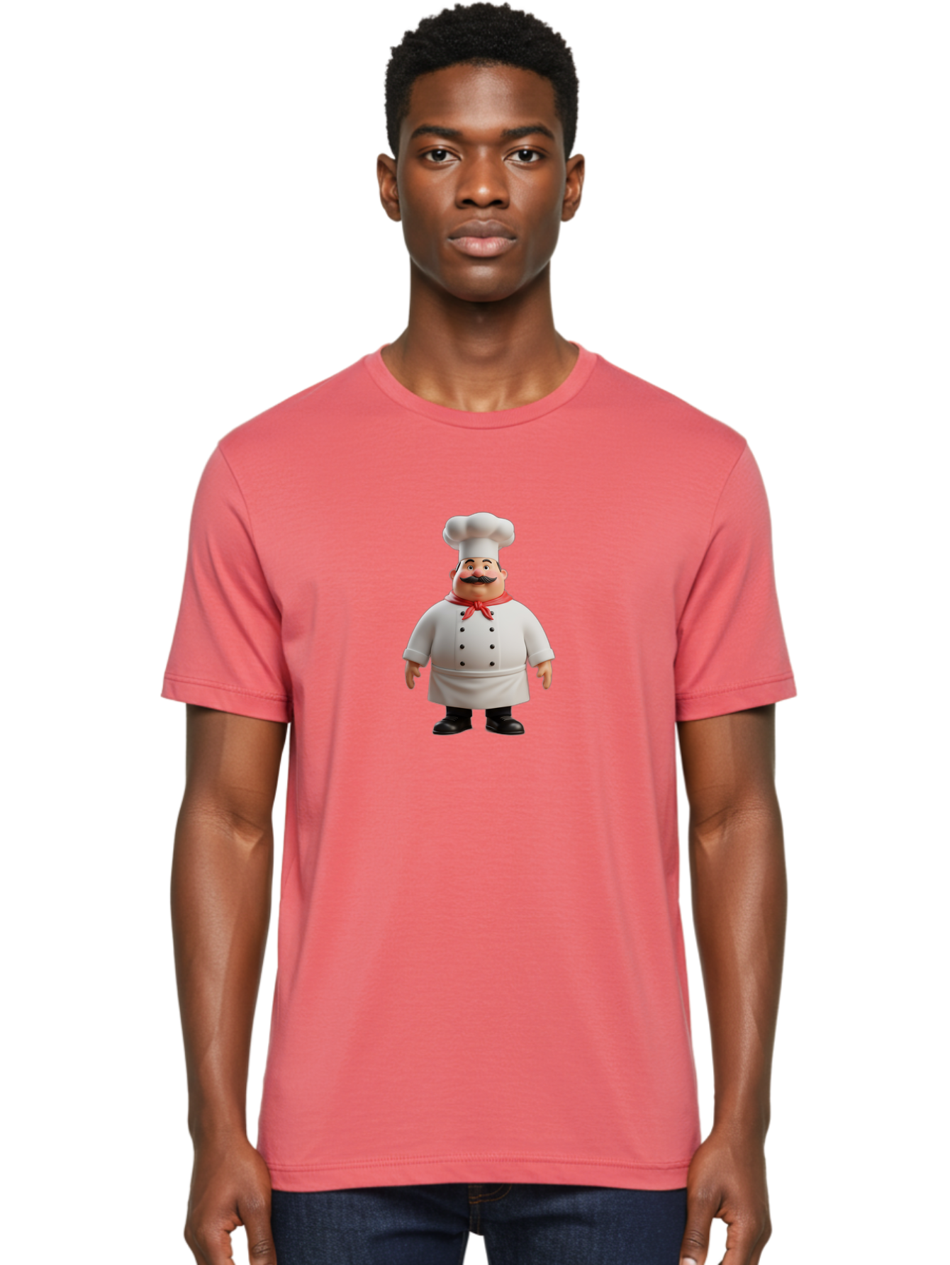 Chef-Character-1 Men'S Graphic Tee, 100% Cotton, Comfortable Casual Summer Wear, Machine Washable, 3D Cartoon Chef, Chef Character, Chef Illustration, Culinary Expert, Kitchen Staff, Cooking Professional, Chef Attire, White Coat, Bac810
