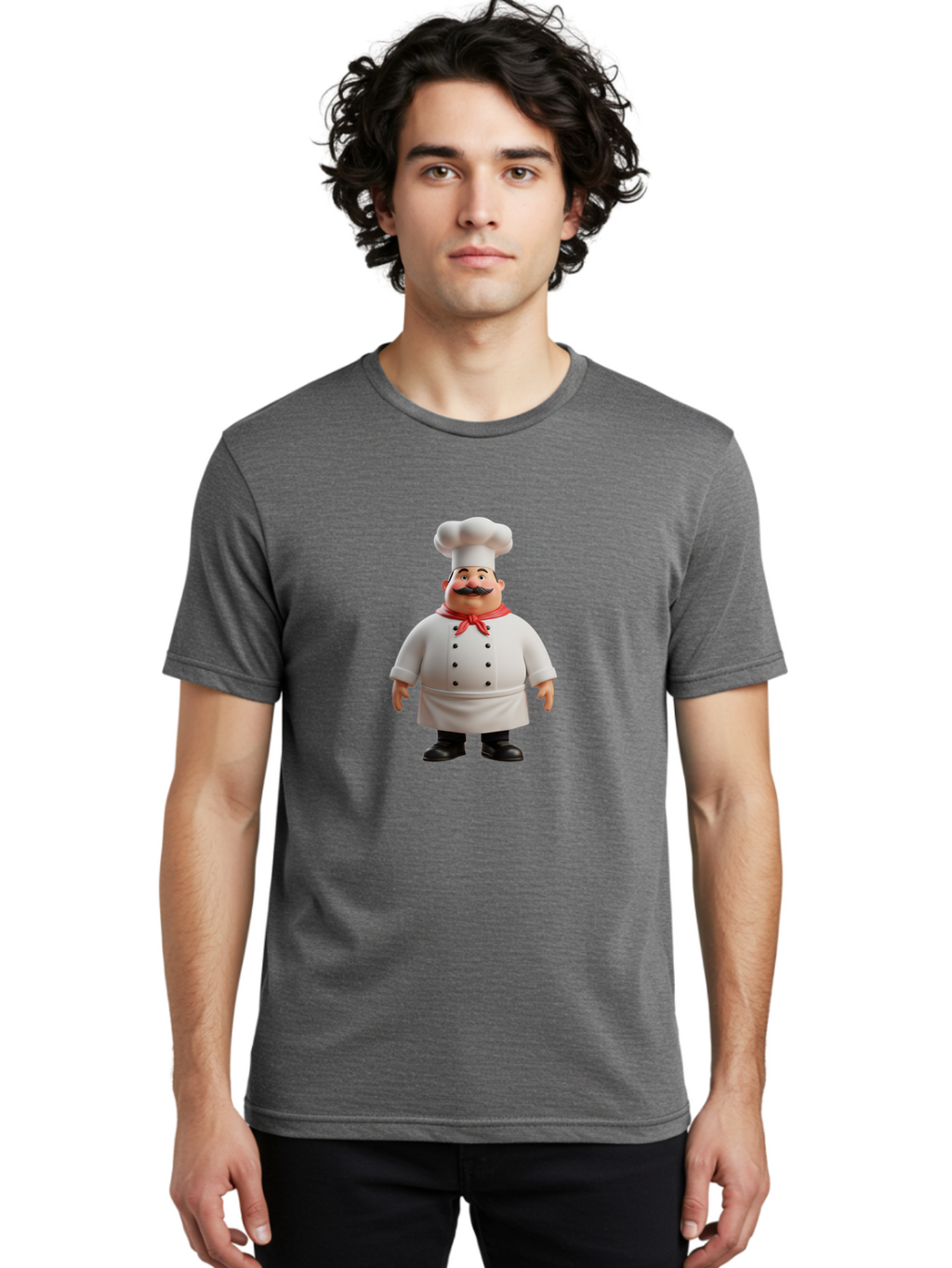 Chef-Character-1 Men'S Graphic Tee, 100% Cotton, Comfortable Casual Summer Wear, Machine Washable, 3D Cartoon Chef, Chef Character, Chef Illustration, Culinary Expert, Kitchen Staff, Cooking Professional, Chef Attire, White Coat, Bac810