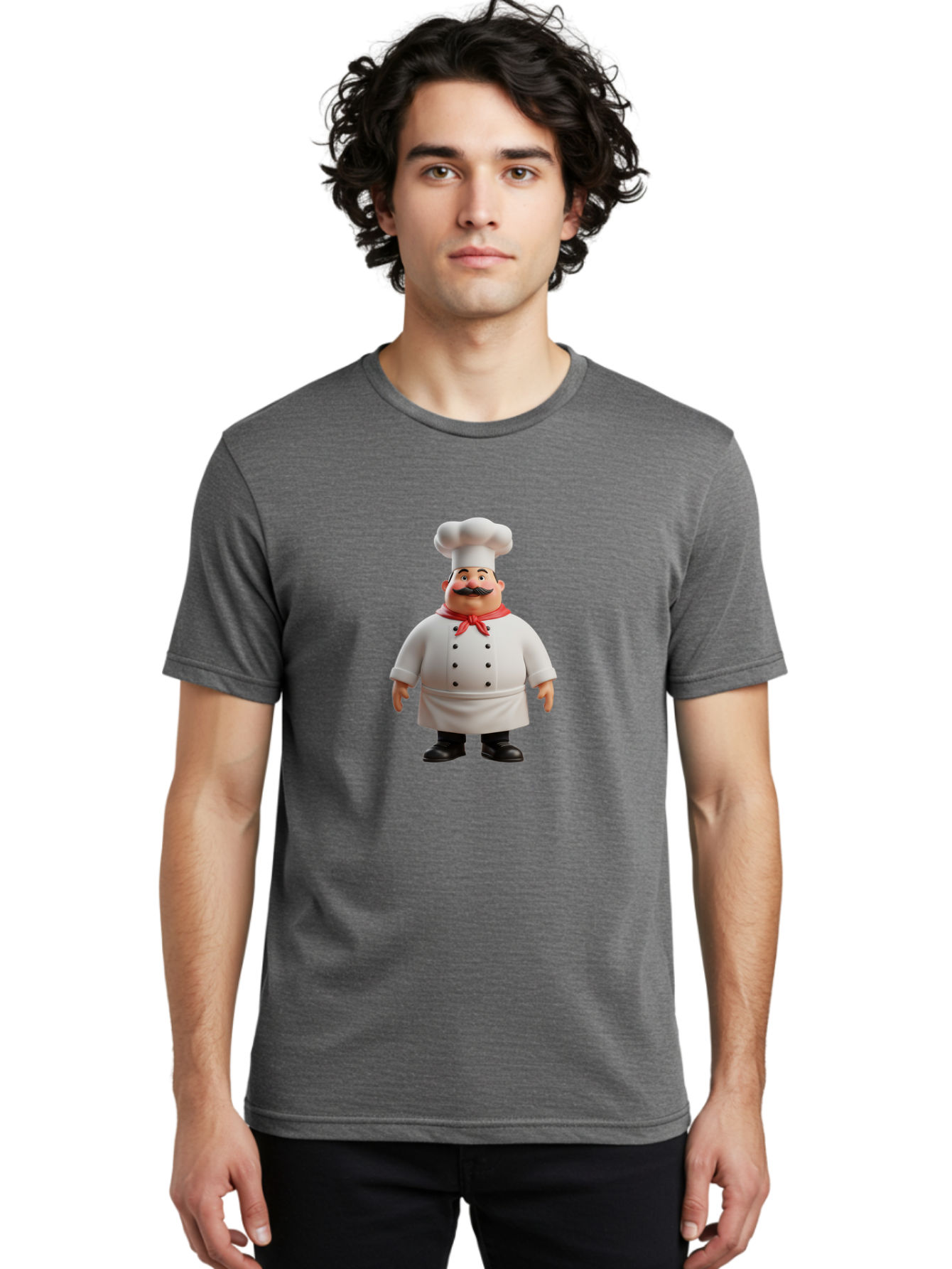 Chef-Character-1 Men'S Graphic Tee, 100% Cotton, Comfortable Casual Summer Wear, Machine Washable, 3D Cartoon Chef, Chef Character, Chef Illustration, Culinary Expert, Kitchen Staff, Cooking Professional, Chef Attire, White Coat, Bac810