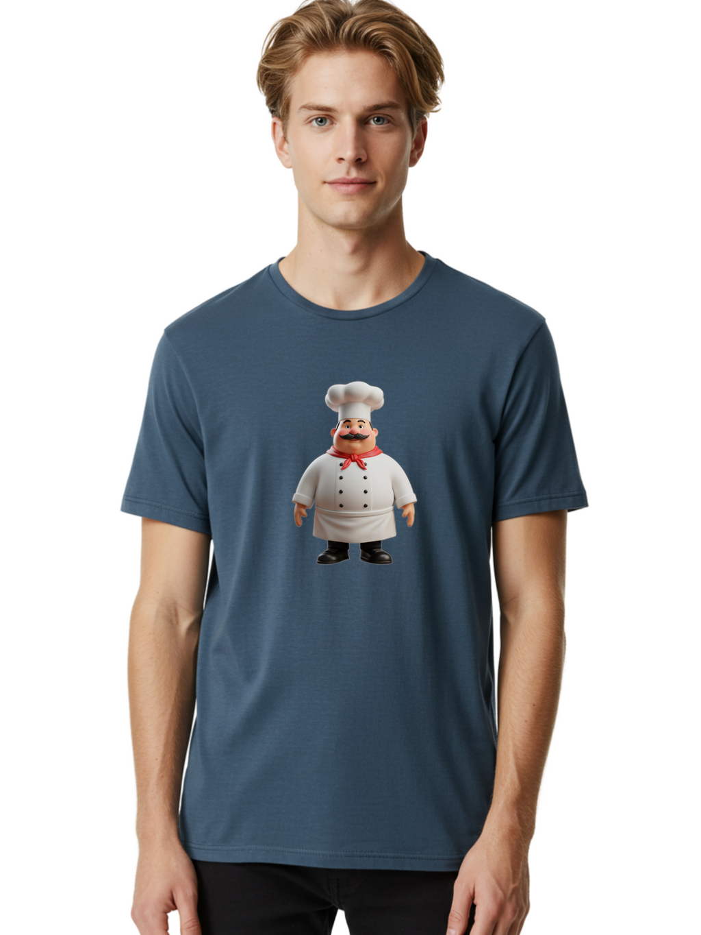 Chef-Character-1 Men'S Graphic Tee, 100% Cotton, Comfortable Casual Summer Wear, Machine Washable, 3D Cartoon Chef, Chef Character, Chef Illustration, Culinary Expert, Kitchen Staff, Cooking Professional, Chef Attire, White Coat, Bac810