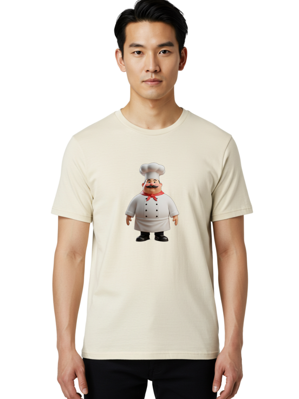 Chef-Character-1 Men'S Graphic Tee, 100% Cotton, Comfortable Casual Summer Wear, Machine Washable, 3D Cartoon Chef, Chef Character, Chef Illustration, Culinary Expert, Kitchen Staff, Cooking Professional, Chef Attire, White Coat, Bac810