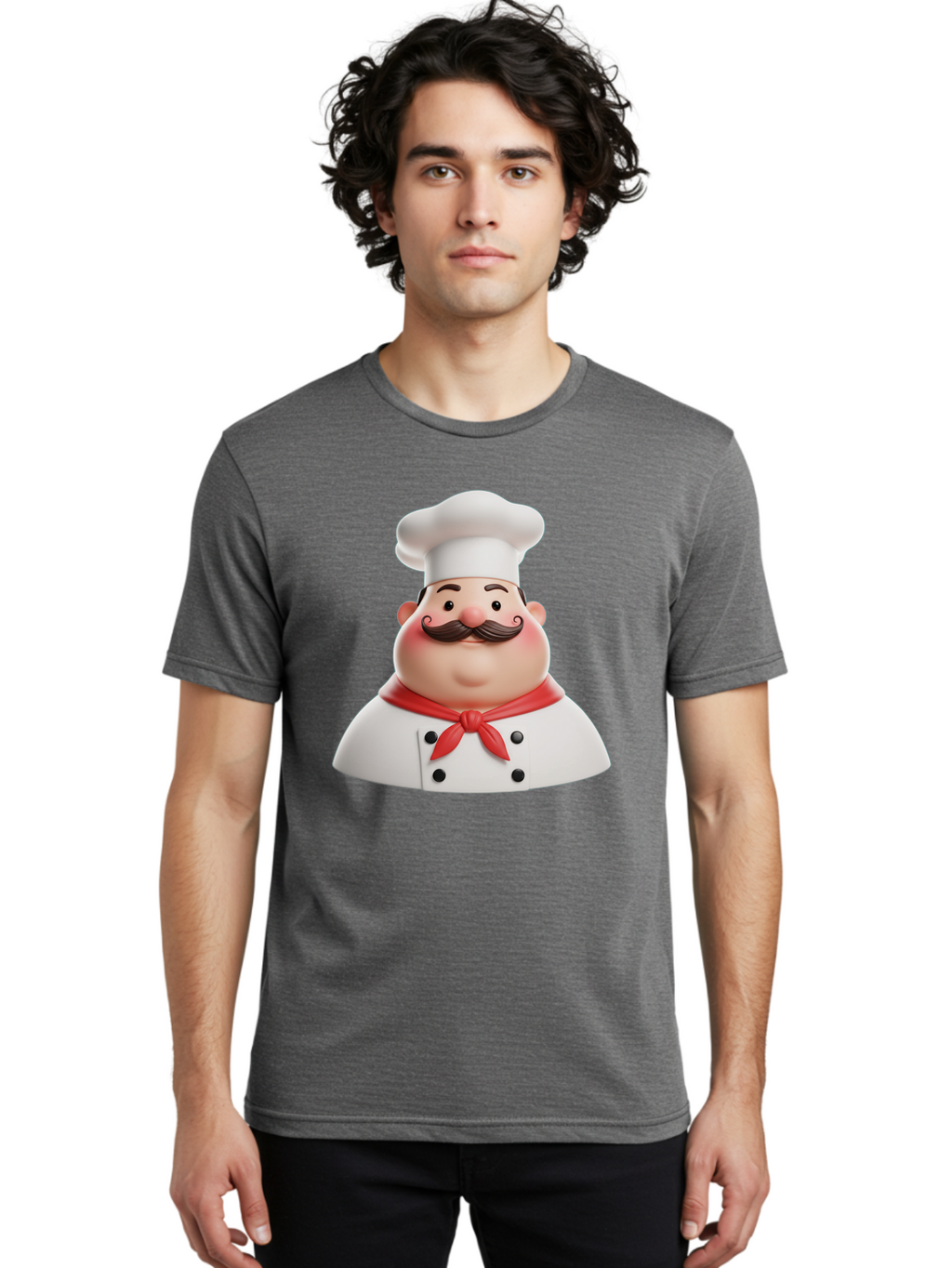 Chef-Character-2 Men'S Graphic Tee, 100% Cotton, Comfortable Casual Summer Wear, Machine Washable, Cartoon Chef, White Hat, Red Scarf, Mustache, Chef Character, Kitchen Staff, Cooking Illustration, Chef Illustration, Culinary Art, 3D Character Bac811