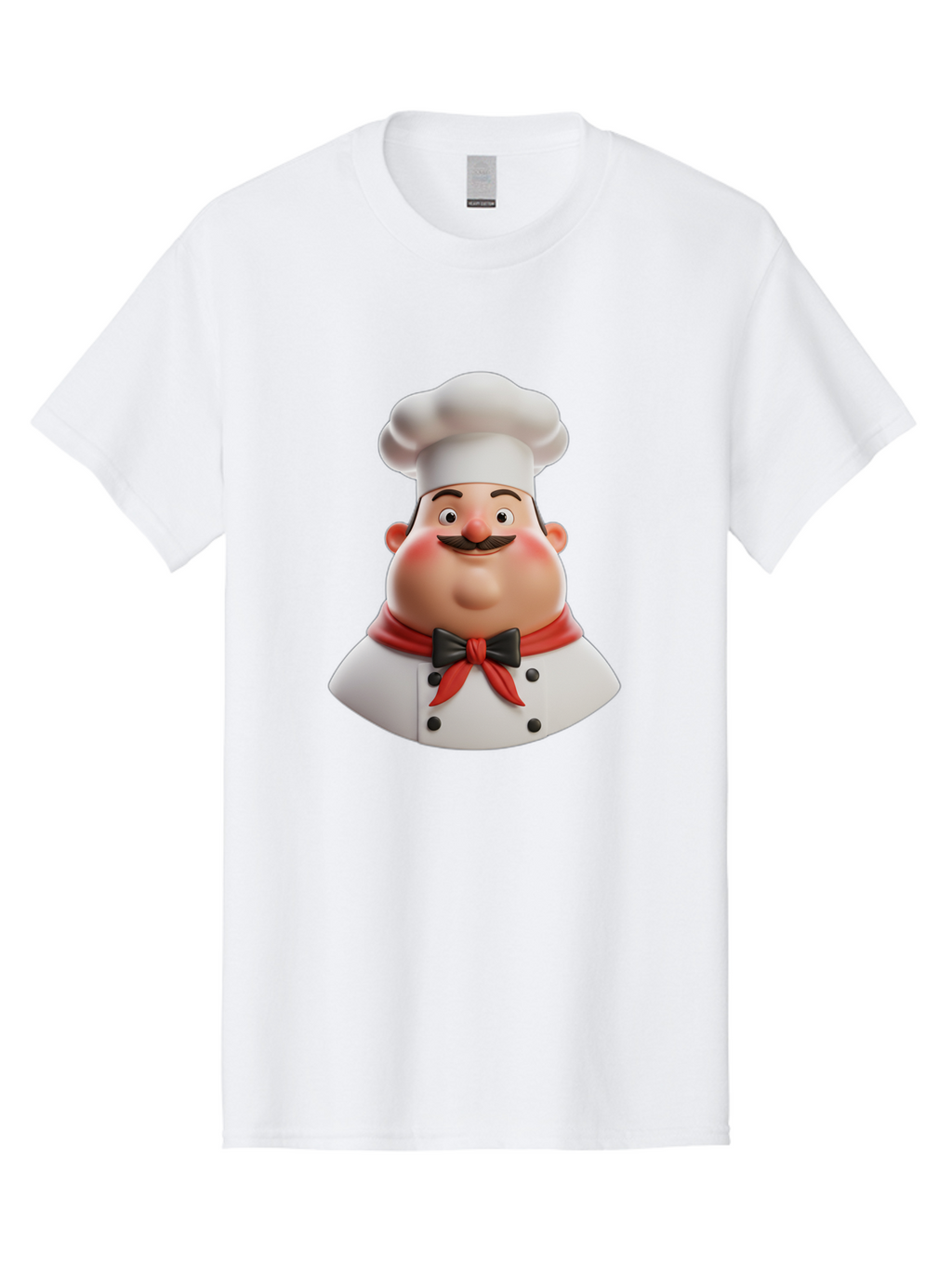 Chef-Character-3 Men'S Graphic Tee, 100% Cotton, Comfortable Casual Summer Wear, Machine Washable, Cartoon Chef, 3D Character, Chef Hat, Chef Coat, Red Scarf, Black Bow Tie, Mustache, Cooking, Culinary, Chef Illustration, Kitchen Character Bac812